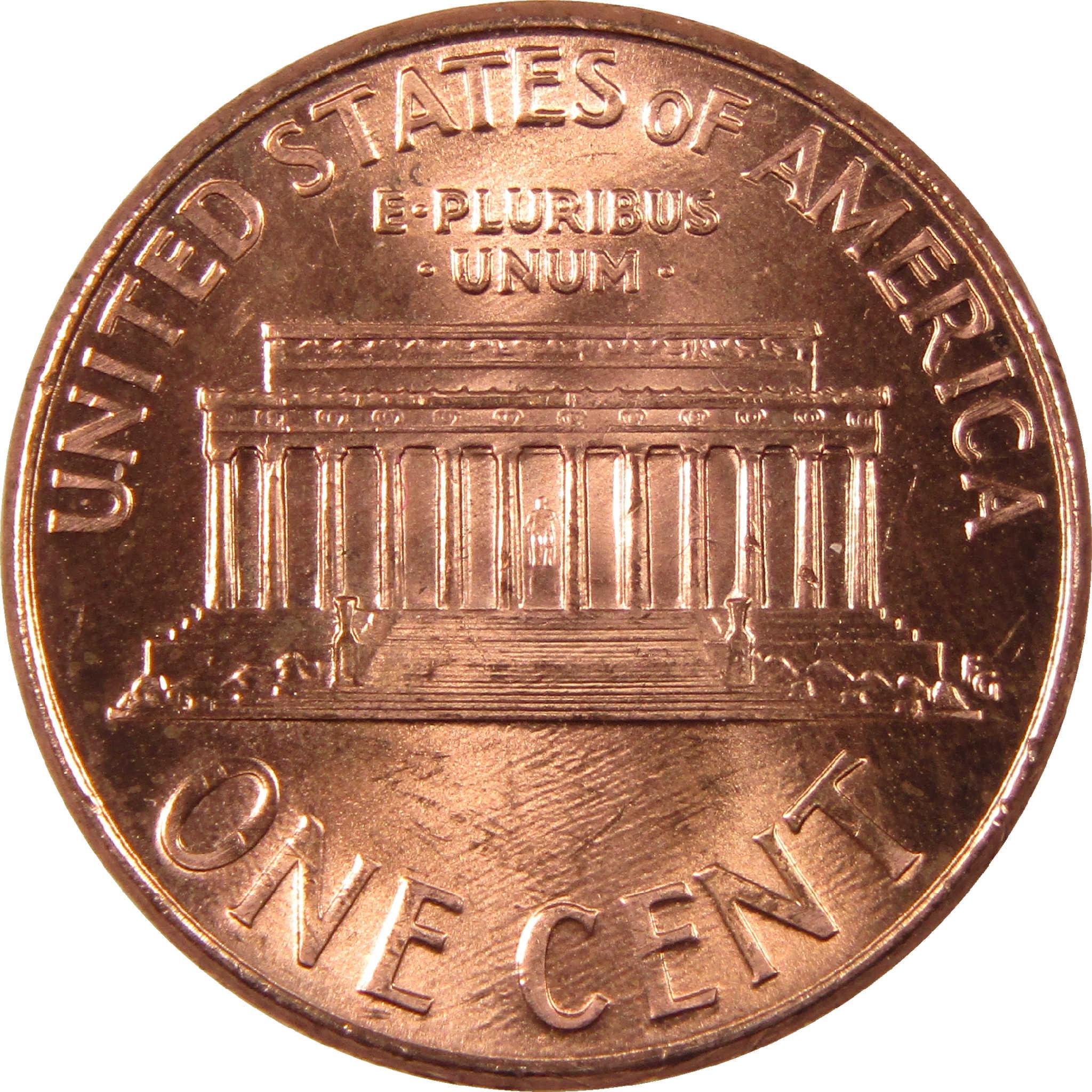 US one cent coin reverse showing Lincoln Memorial, collectible coin detail