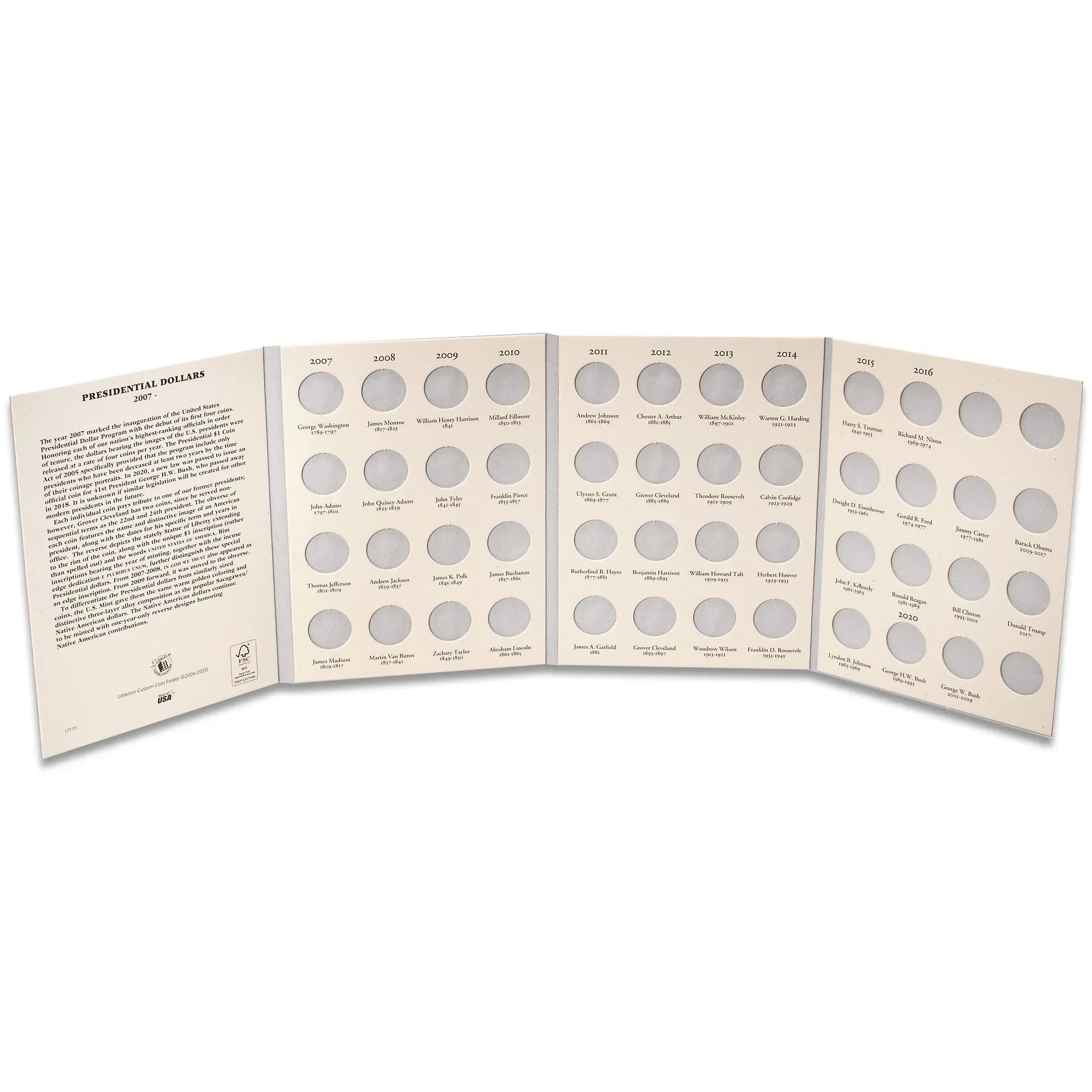 2007-2016 U.S. Presidential Dollar Custom Folder Littleton Coin