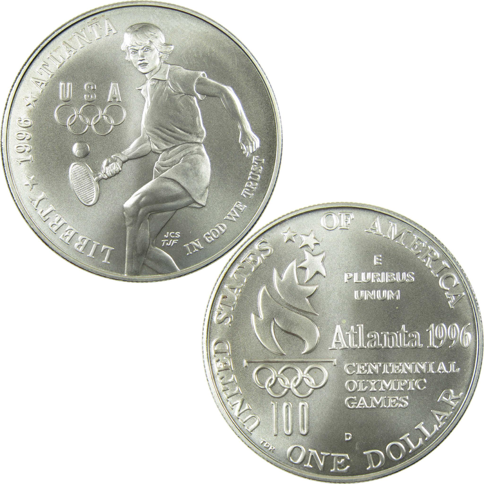 1996 D Atlanta Olympic Tennis Commemorative Silver Dollar Uncirculated