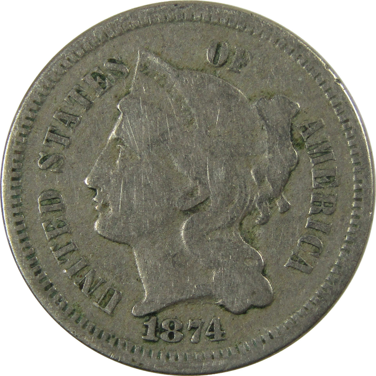 1874 Nickel Three Cent Piece VG Very Good 3c Coin SKU:I28503