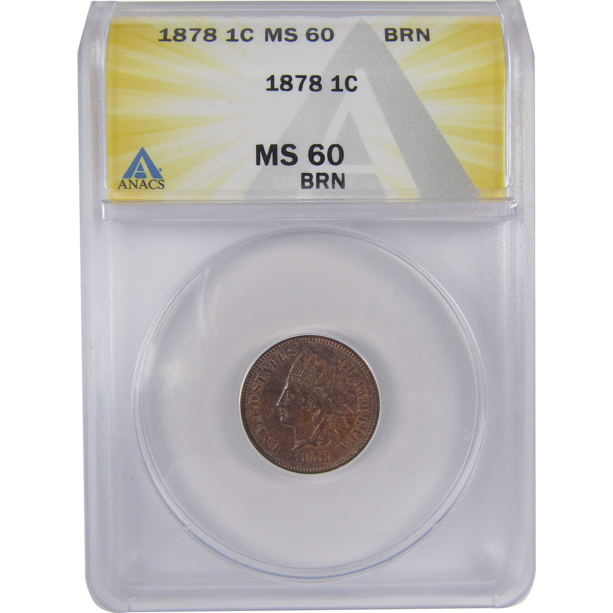 1878 Indian Head Cent MS 60 BN ANACS Penny Uncirculated SKU:I17844