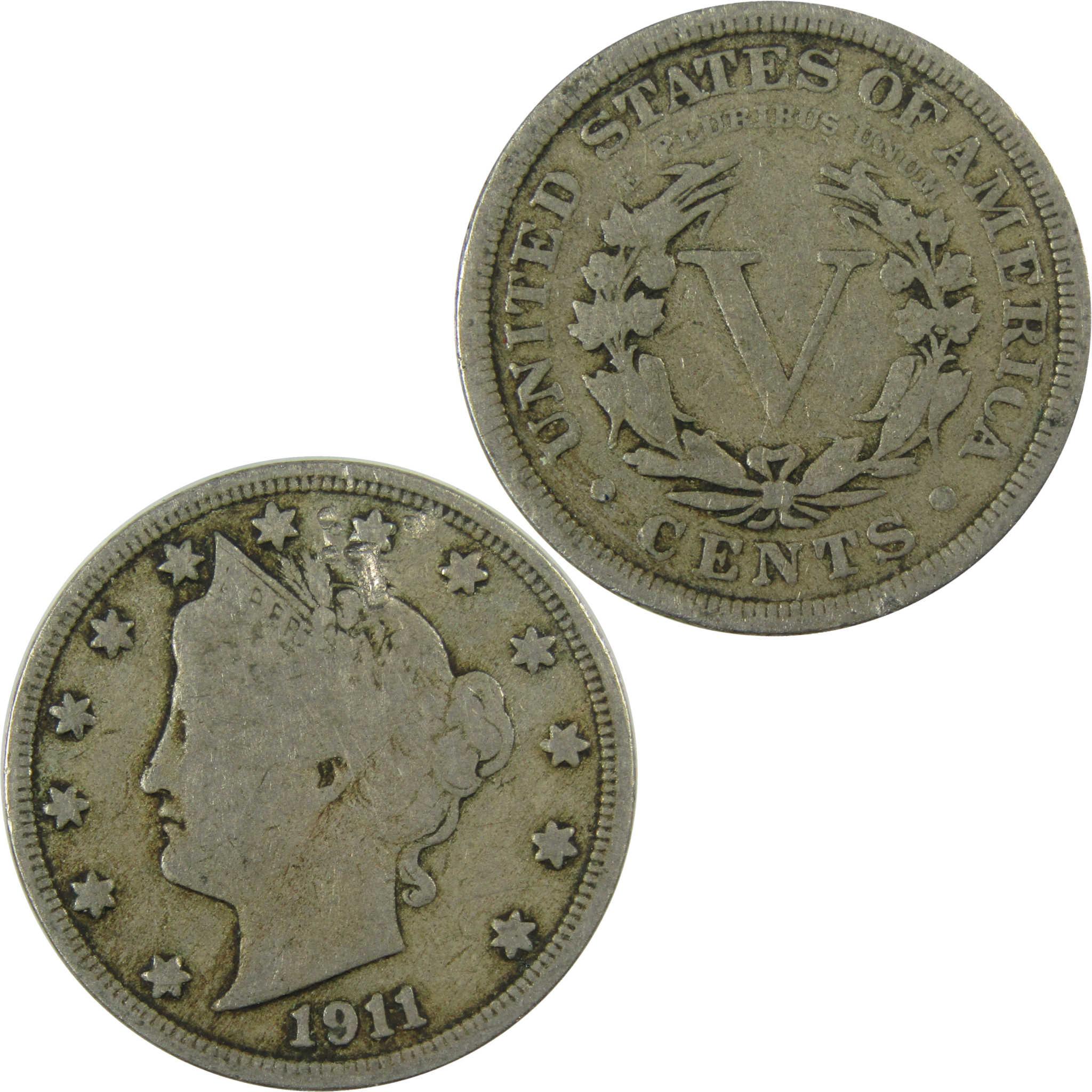 1911 Liberty Head V Nickel G Good 5c Coin Collectible SKU:I26921