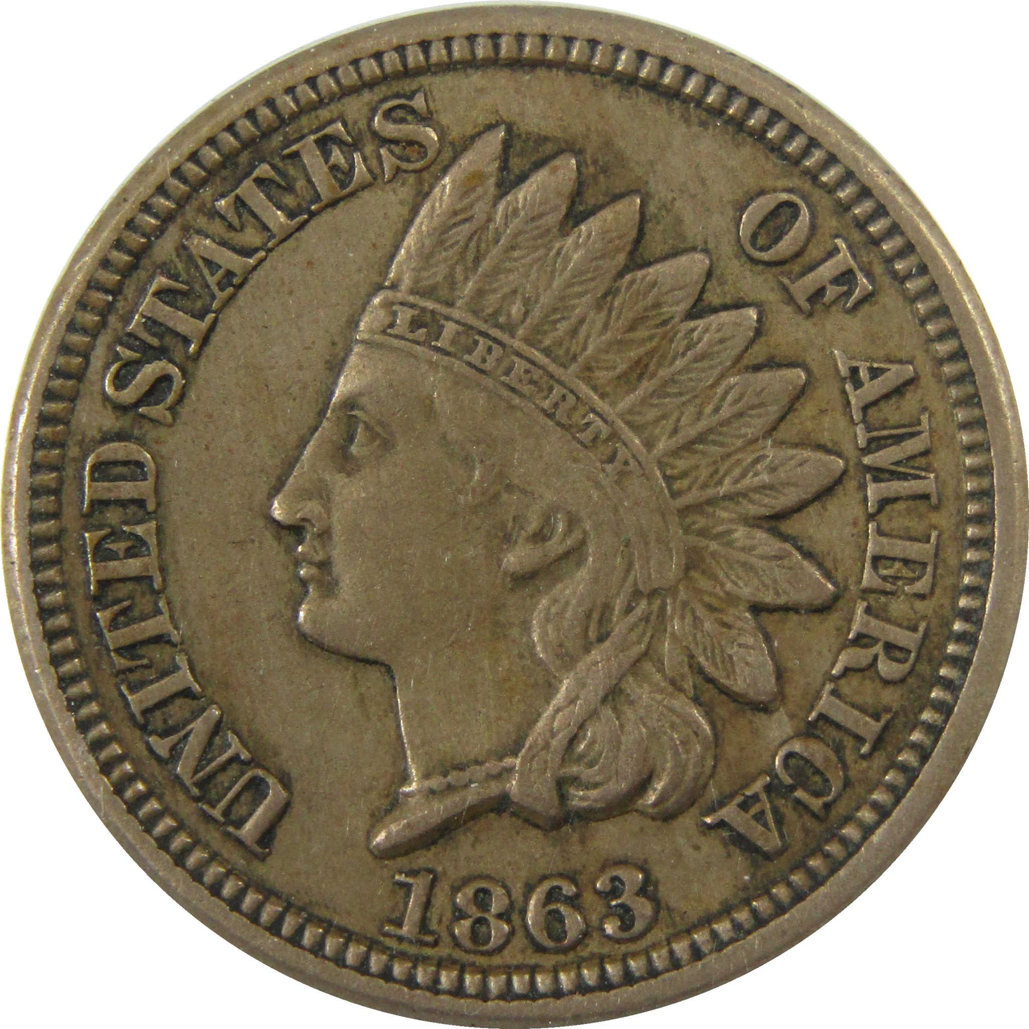 1863 Indian Head Cent AU 50 Details ANACS Penny 1c Coin SKU:I28060