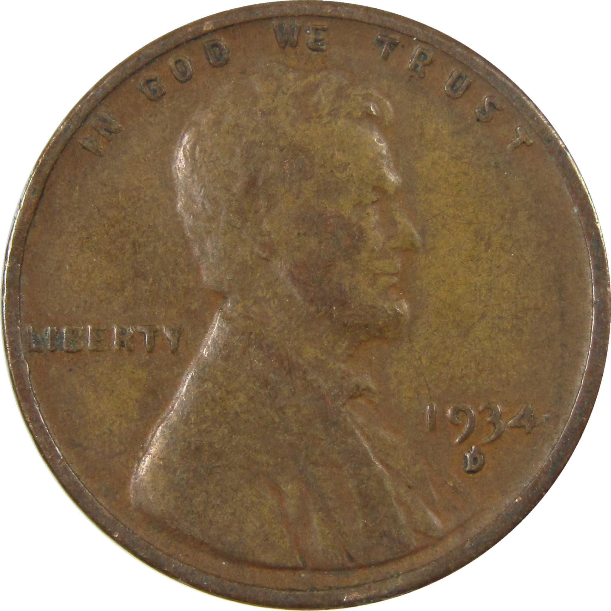 1934 D Lincoln Wheat Cent F Fine Penny 1c Coin Collectible SKU:I26793