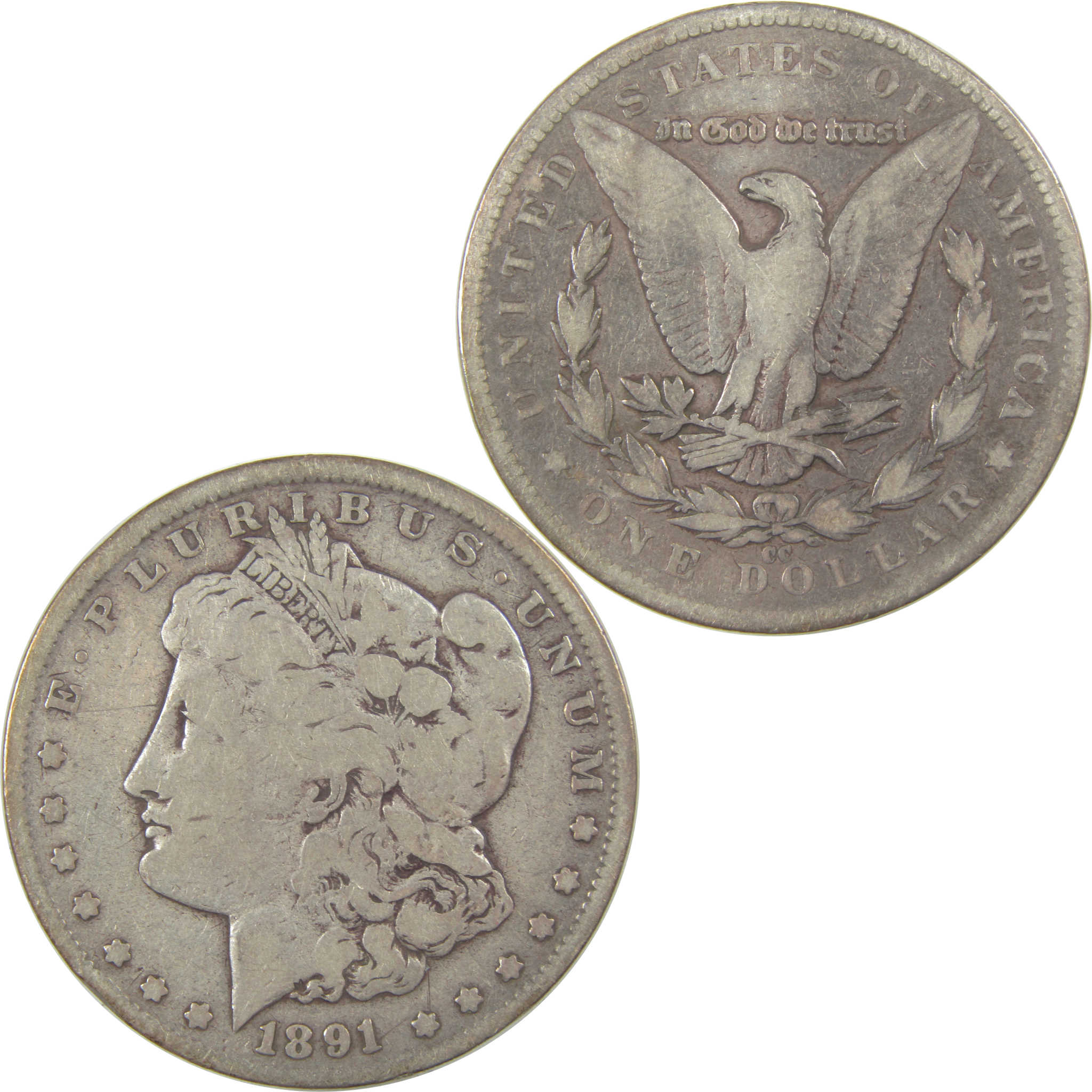 1891 CC Morgan Dollar VG Very Good Silver $1 Coin SKU:I22451 - Morgan coin - Morgan silver dollar - Morgan silver dollar for sale - Profile Coins & Collectibles