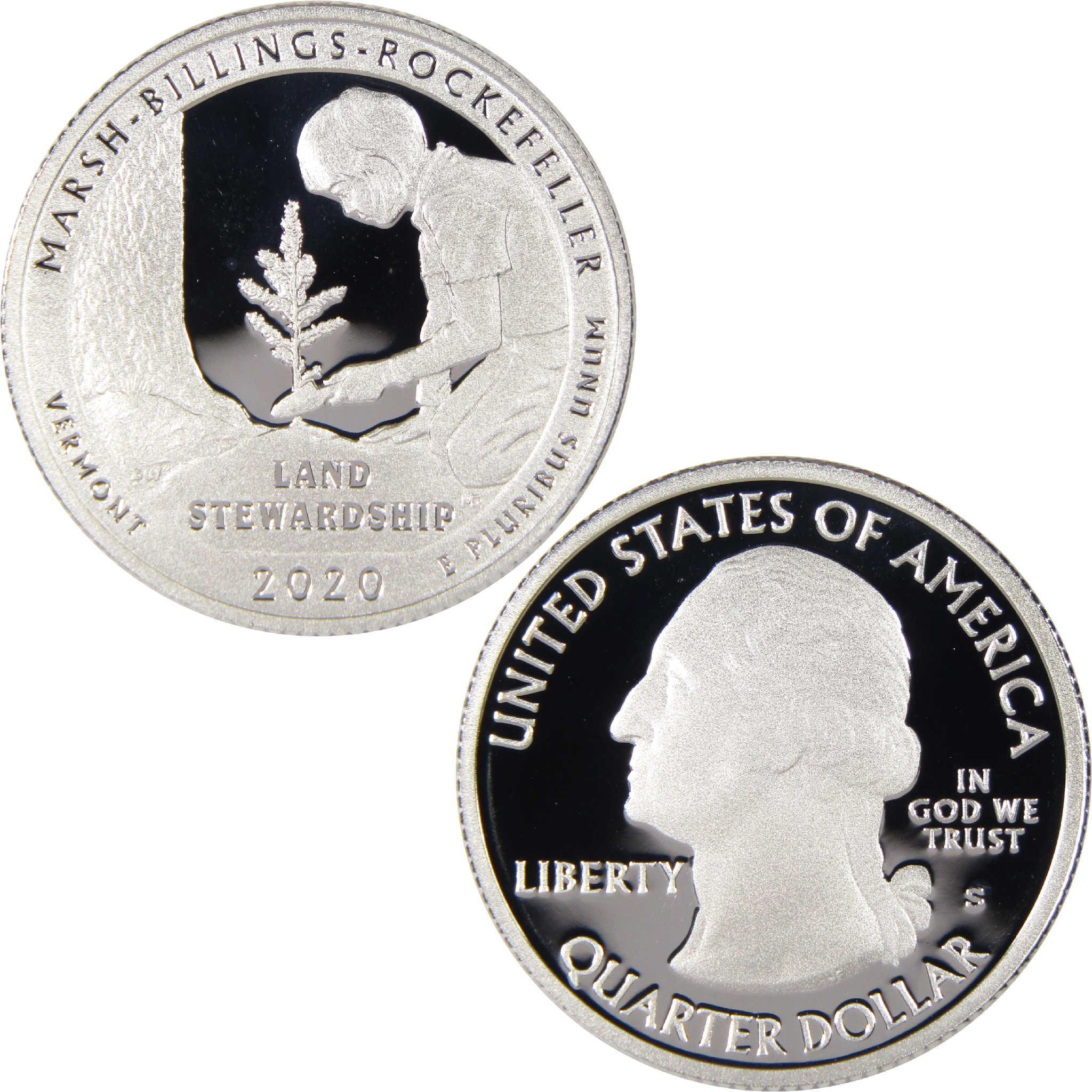 2020 Marsh-Billings-Rockefeller quarter collectible coin, proof finish, Land Stewardship design