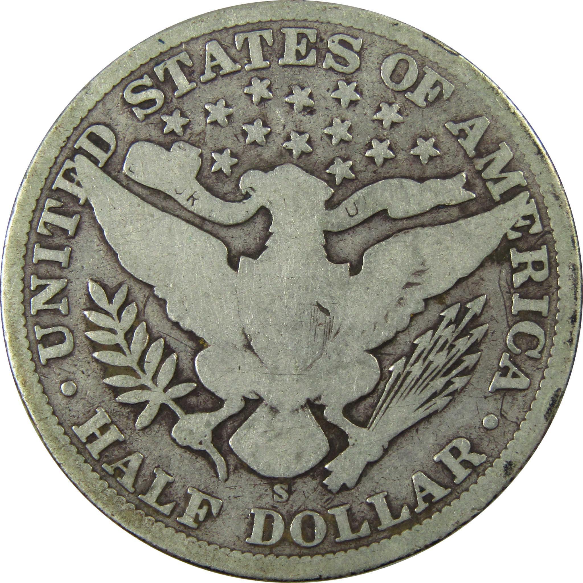1907 S Barber Silver Half Dollar AG About Good 50c Coin SKU:I25957
