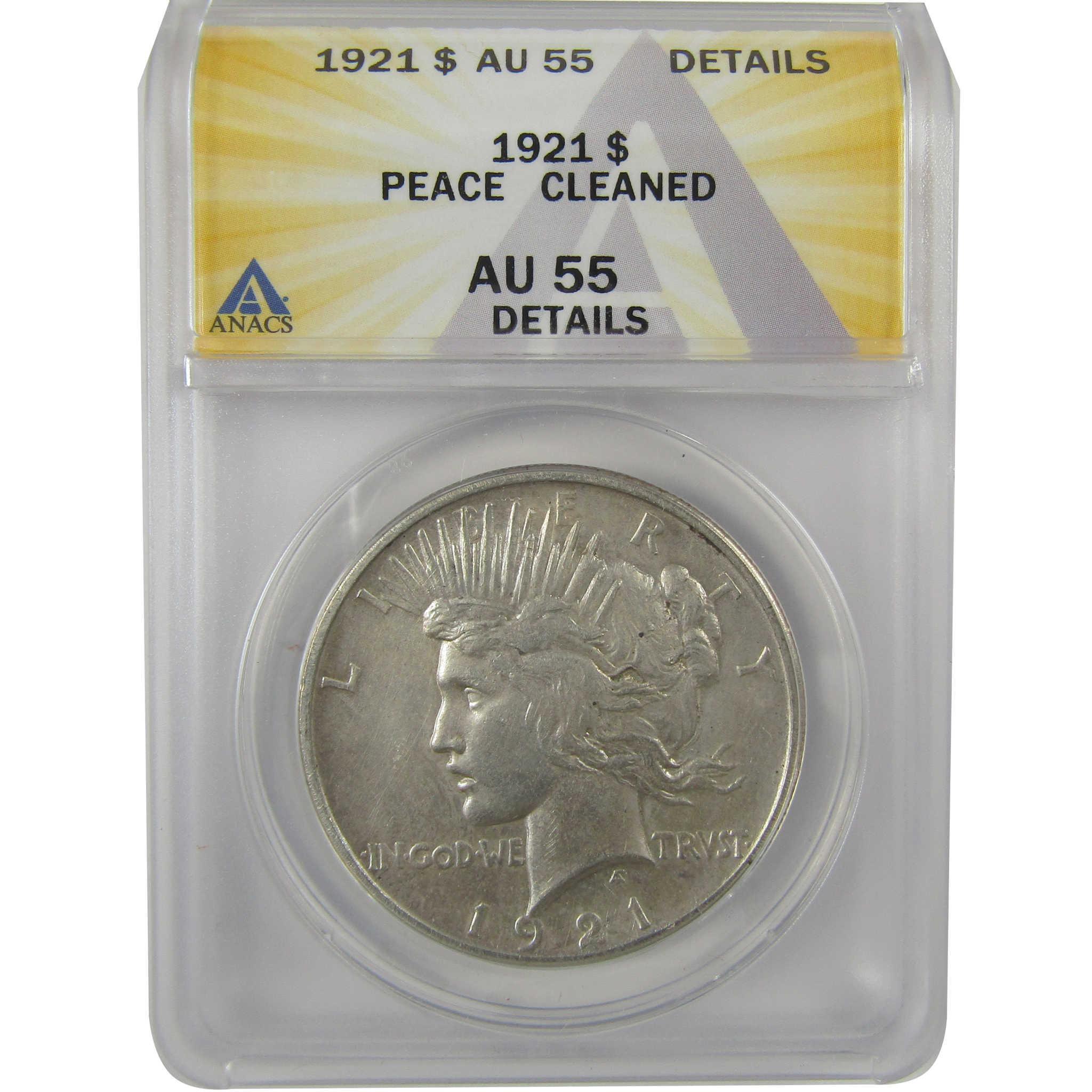1921 High Relief Peace Dollar AU 55 Details ANACS Silver SKU:I21390