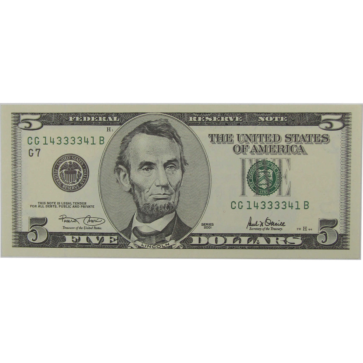 $5 Federal Reserve Quad Center Radar Note Choice Crisp Uncirculated