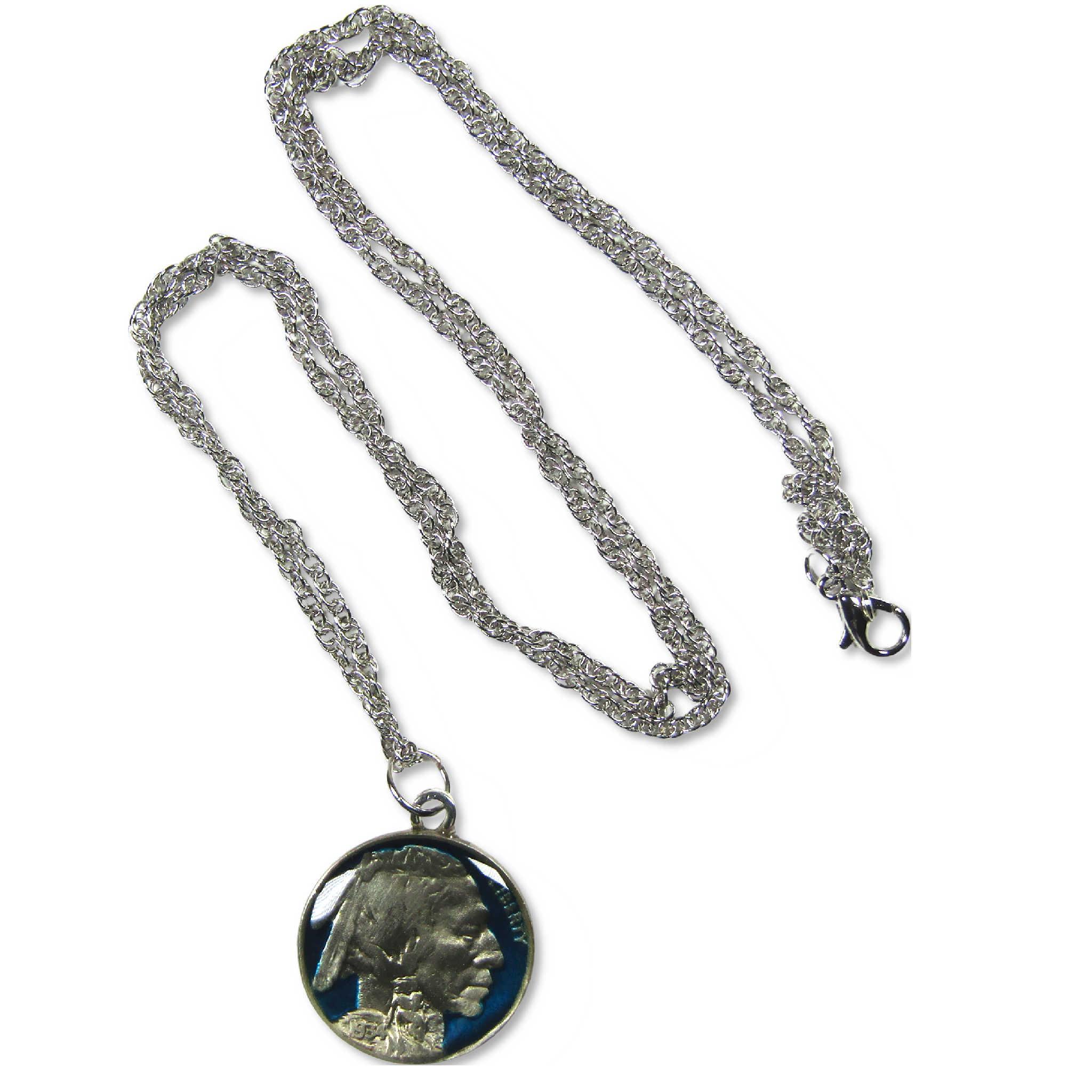 Enameled Buffalo Nickel Necklace with Silver-Plated Chain