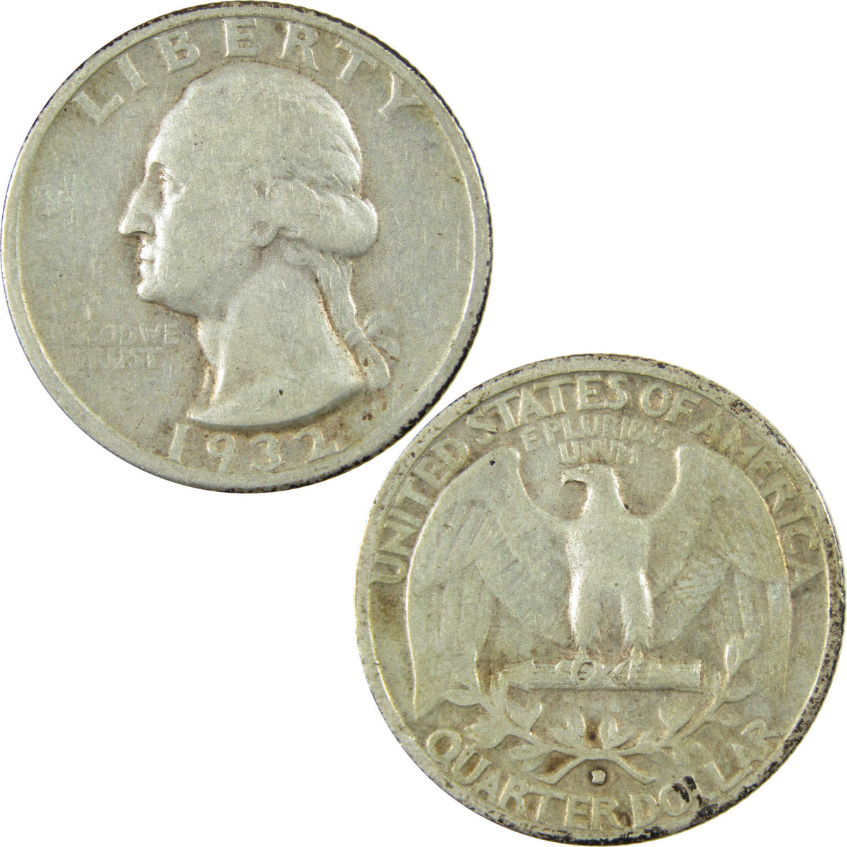 1932 D Washington Silver Quarter F Fine 25c Coin SKU:CP1787