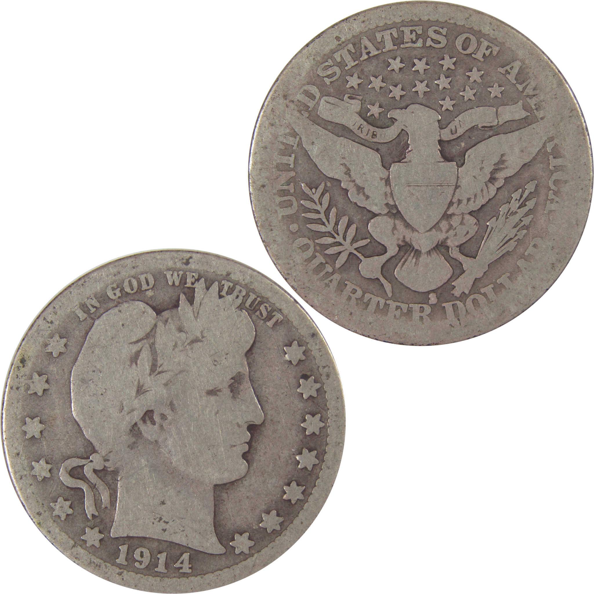 1914 S Barber Quarter AG About Good Silver 25c Coin SKU:I17628