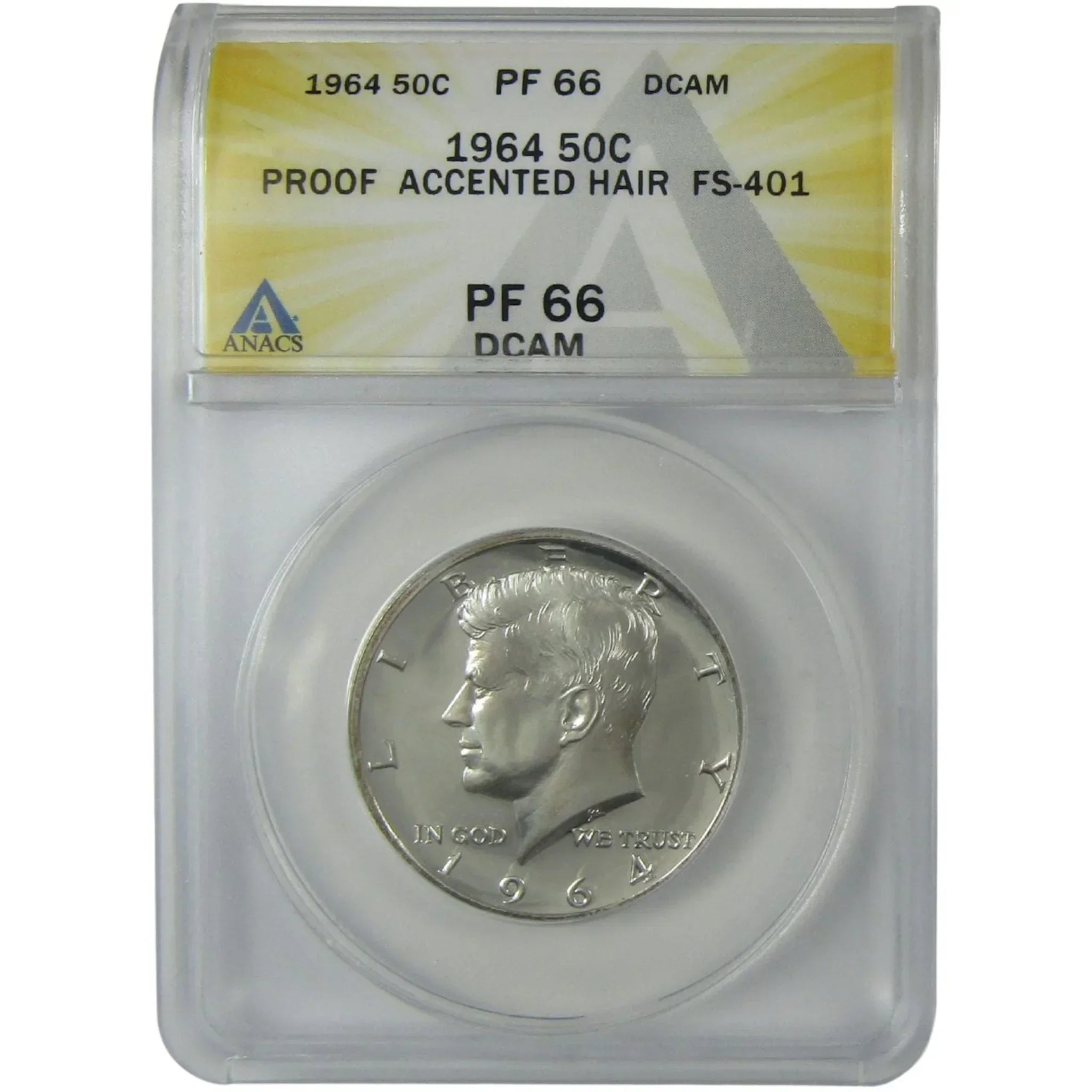 1964 Accented Hair Kennedy Silver 50c PF 66 DCAM ANACS SKU:I25038