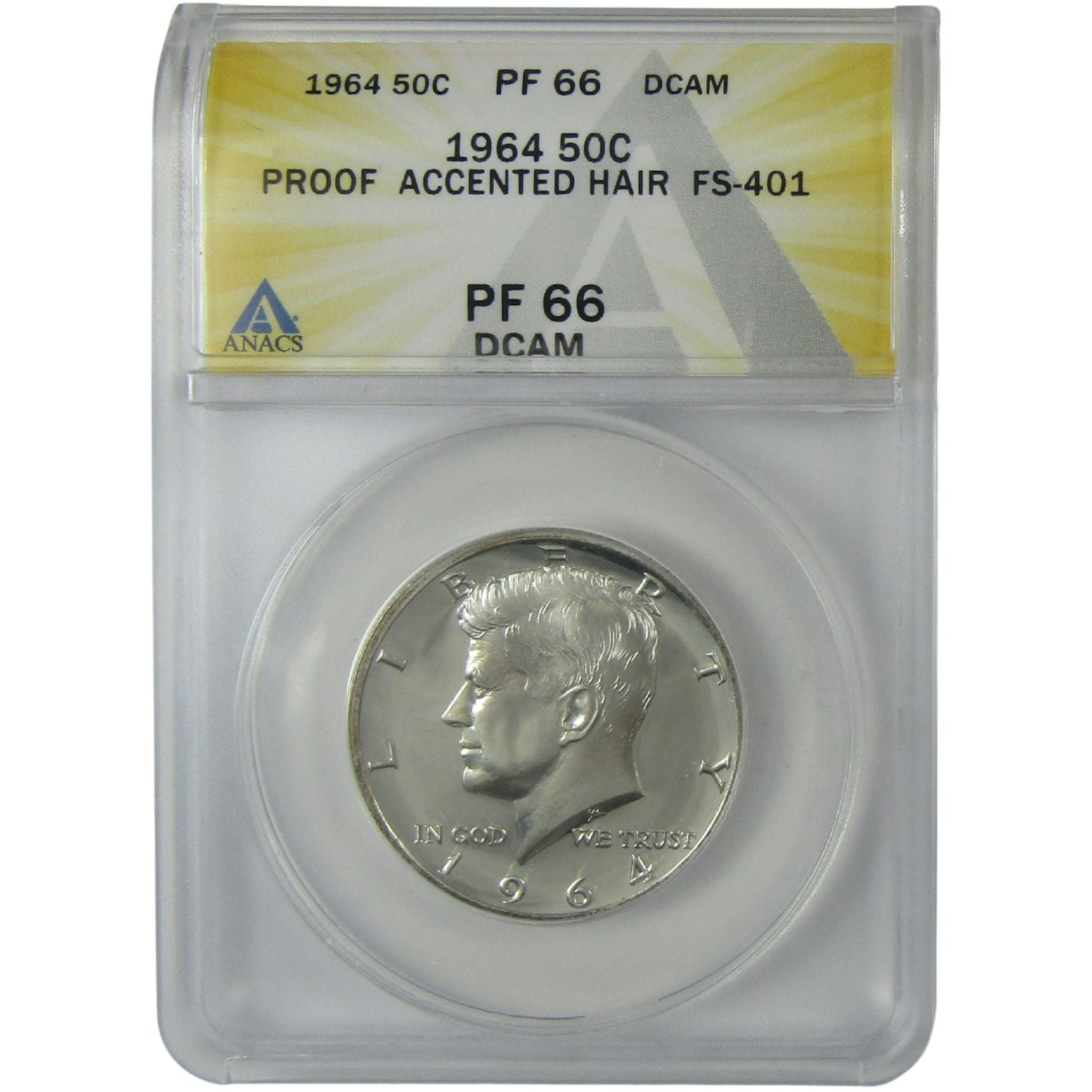 1964 Accented Hair Kennedy Silver 50c PF 66 DCAM ANACS SKU:I25038