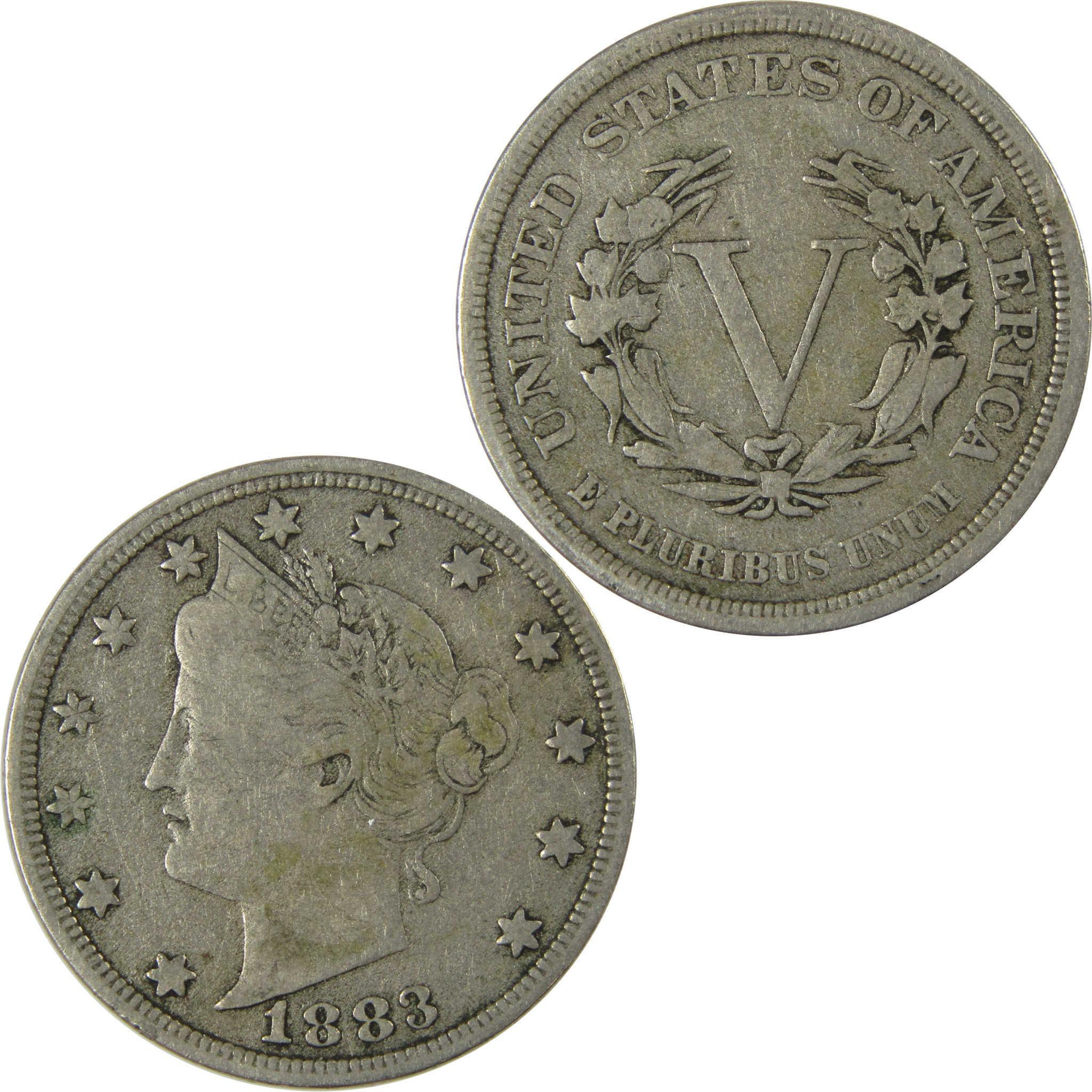 1883 No Cents Liberty Head V Nickel F Fine 5c Coin SKU:I26494