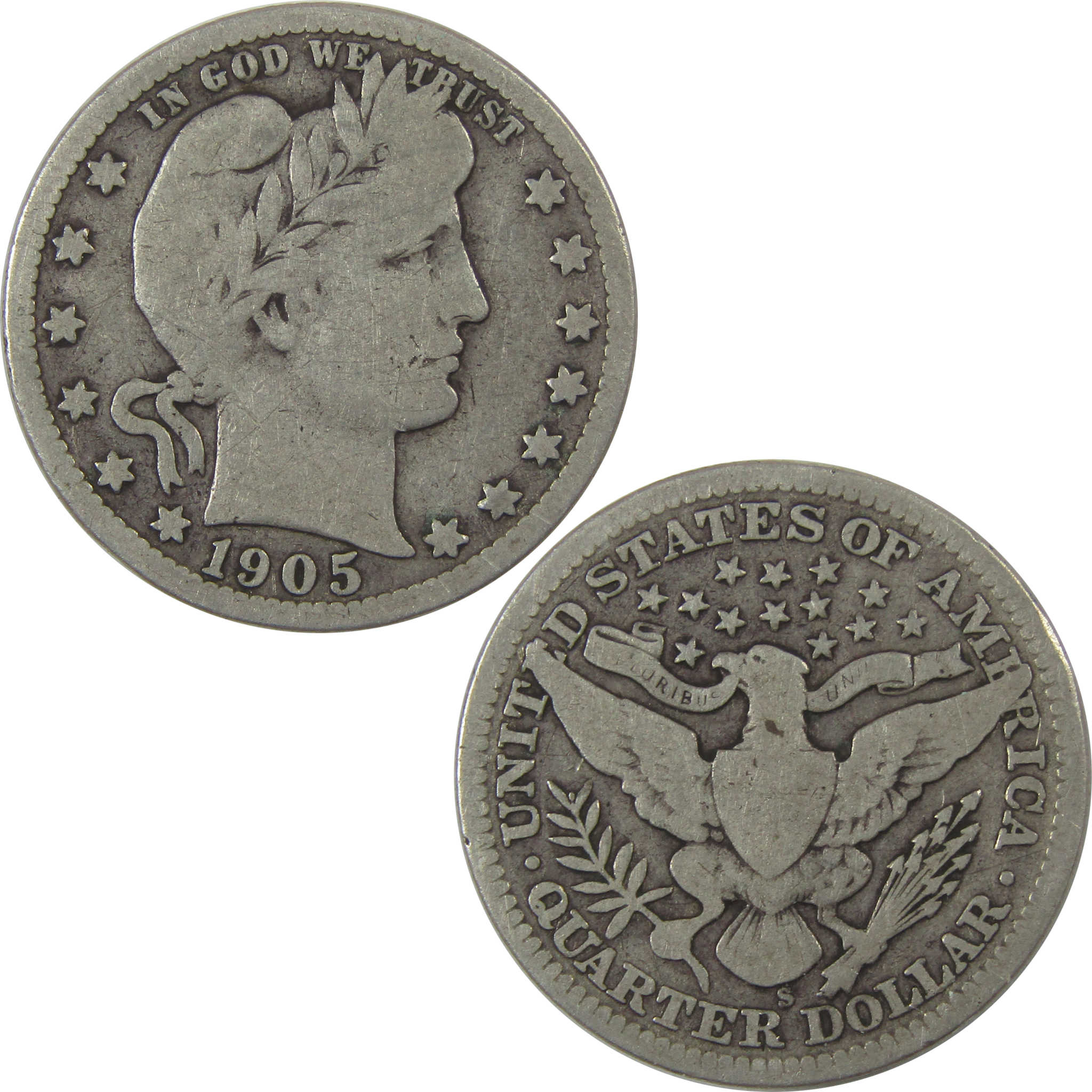 1905 S Barber Quarter VG Very Good Silver 25c Coin SKU:I24643