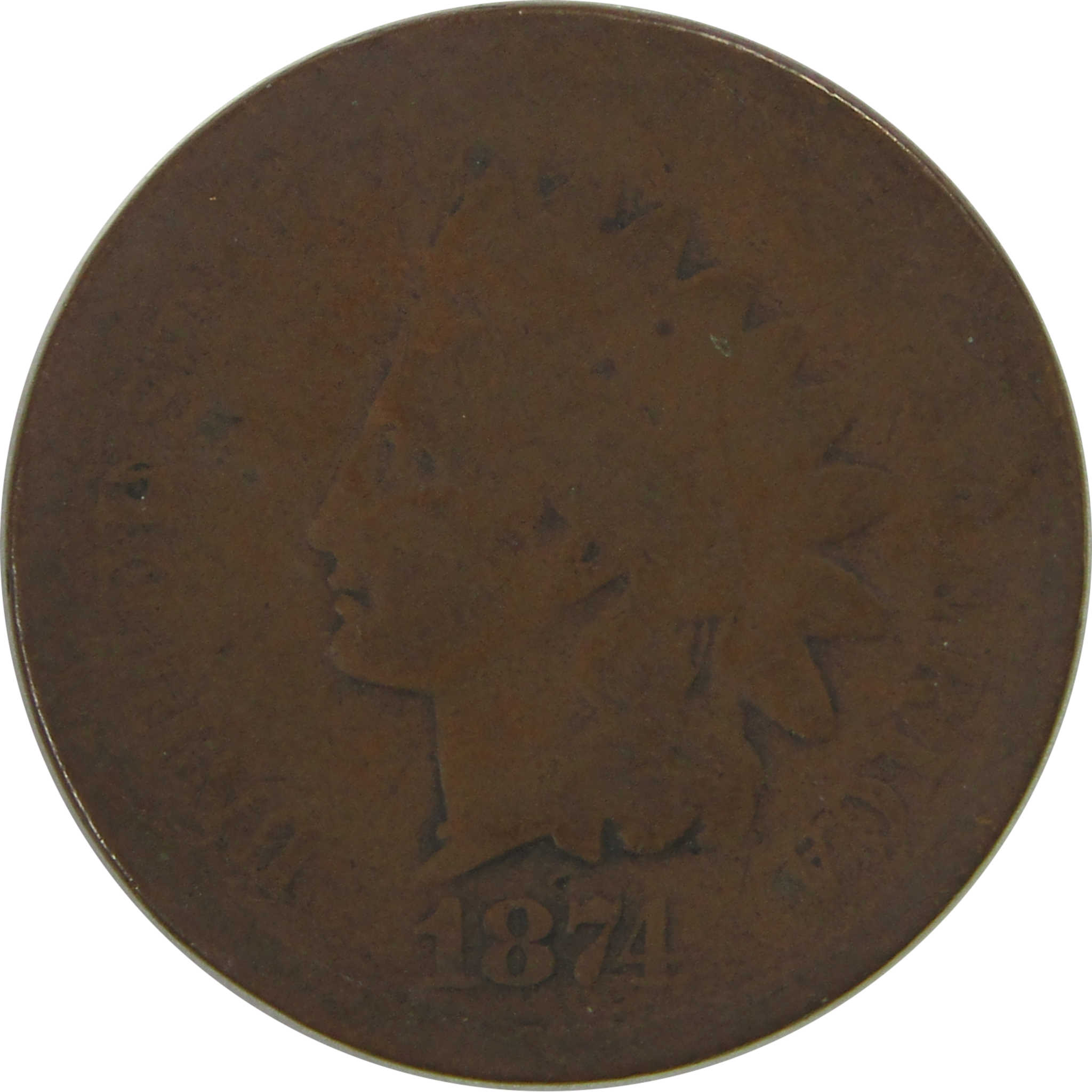 1874 Indian Head Cent AG About Good Penny 1c Coin SKU:CPC0753