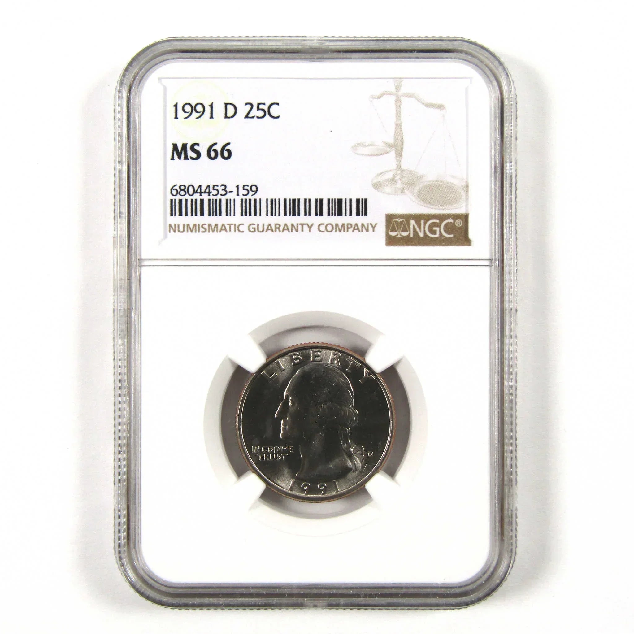 1991 D Washington Quarter MS 66 NGC Clad 25c Uncirculated SKU:I9517