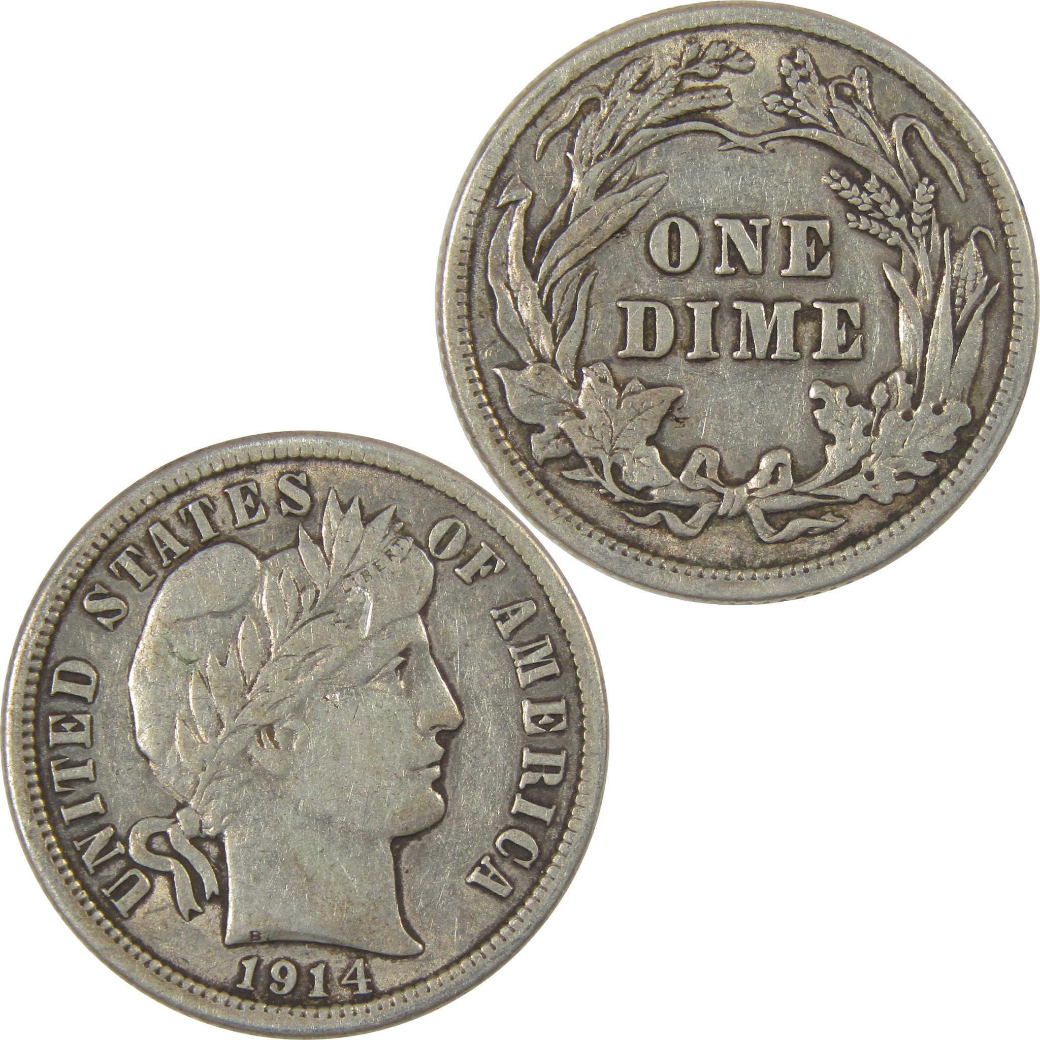 1914 Barber Dime XF EF Extremely Fine Silver 10c Coin SKU:I23842
