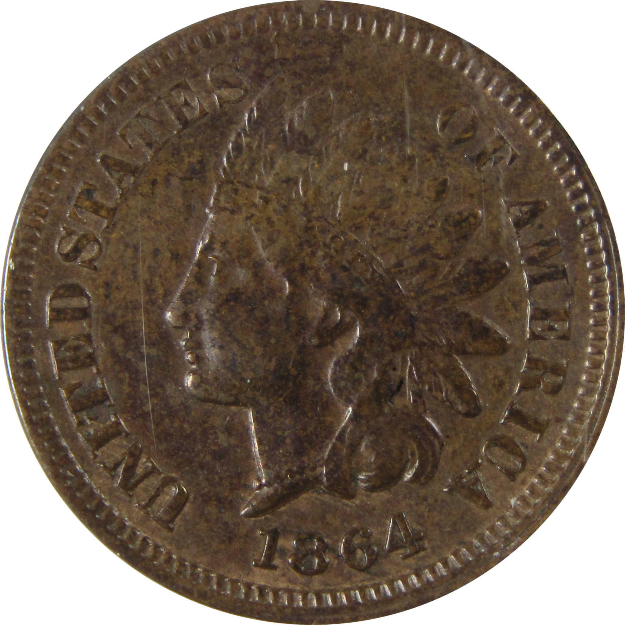 1864 L Indian Head Bronze Cent EF 40 Details ANACS Penny SKU:CP623