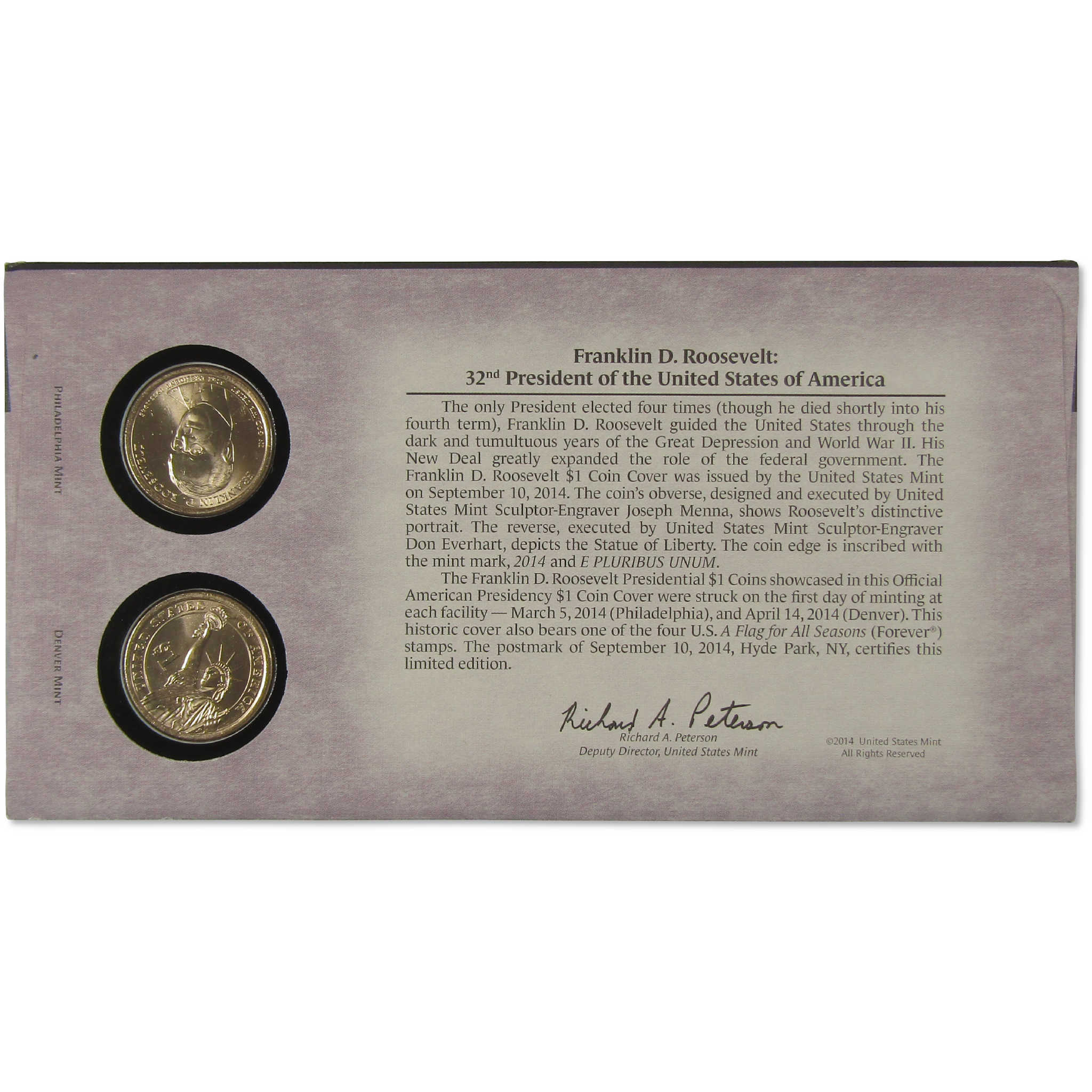2014 Franklin Roosevelt American Presidency $1 Coin Cover SKU:CPC9873