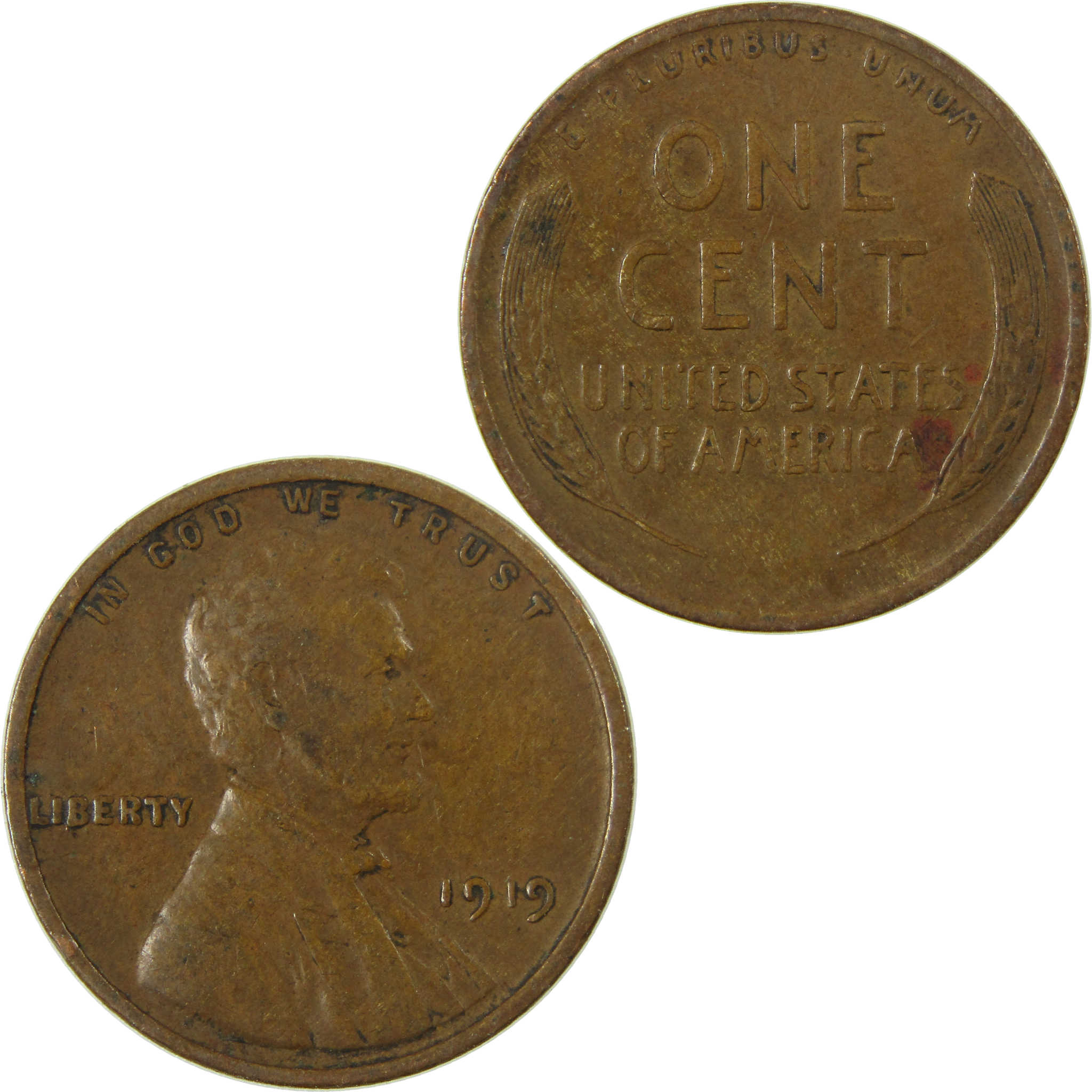 1919 Lincoln Wheat Cent F Fine Penny 1c Coin SKU:I26843