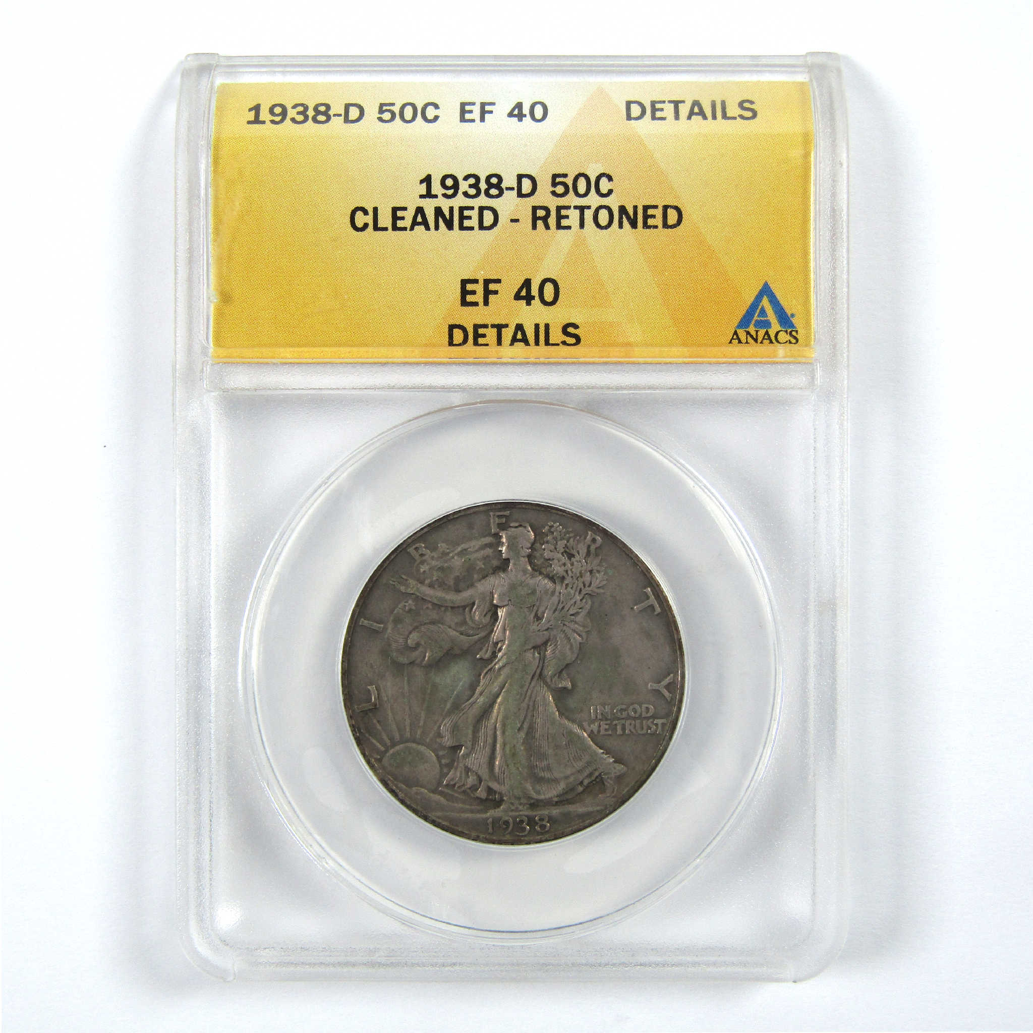 1938 D Liberty Walking Half EF 40 ANACS Silver Toned SKU:I11908
