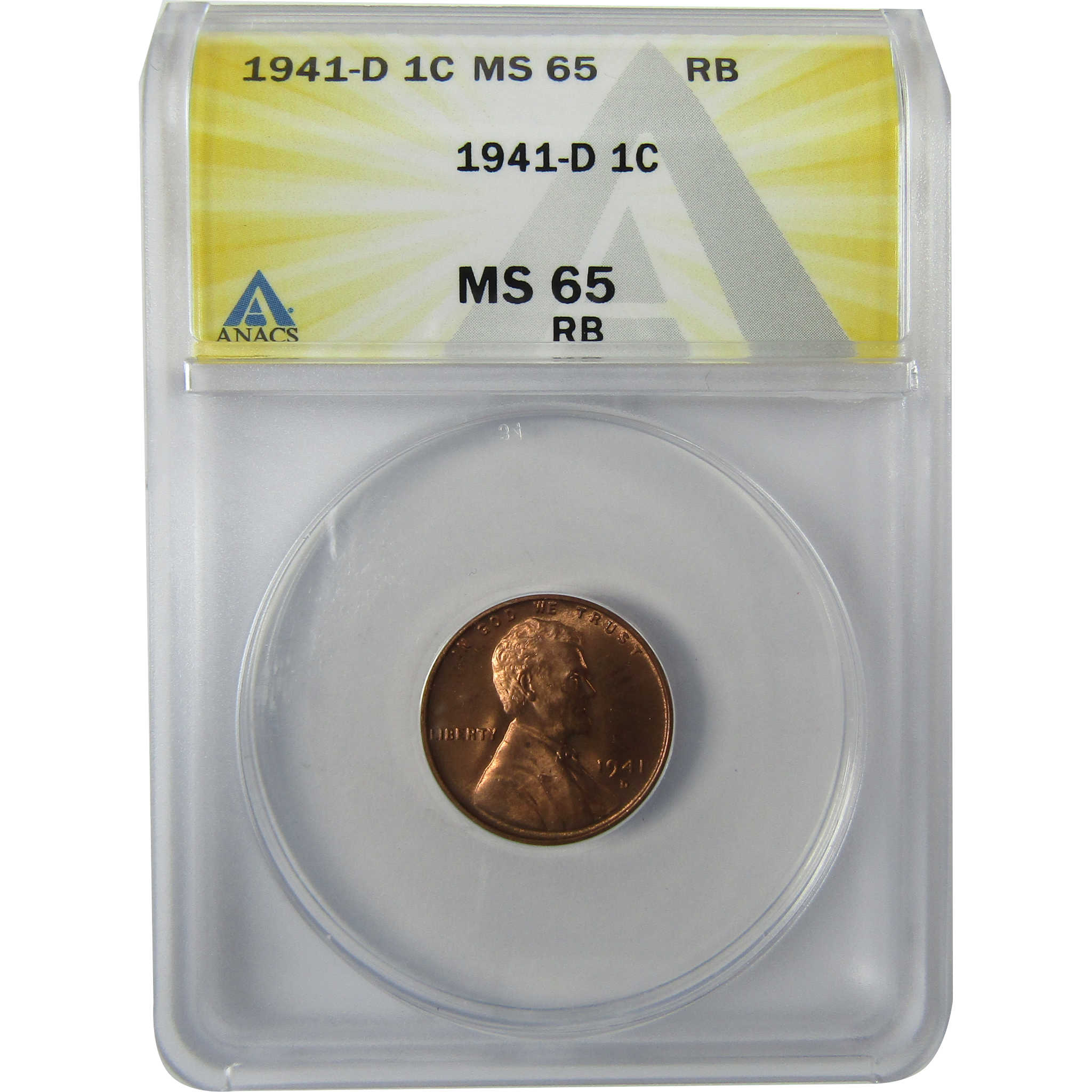 1941 D Lincoln Wheat Cent MS 65 RB ANACS Penny Uncirculated SKU:I27935