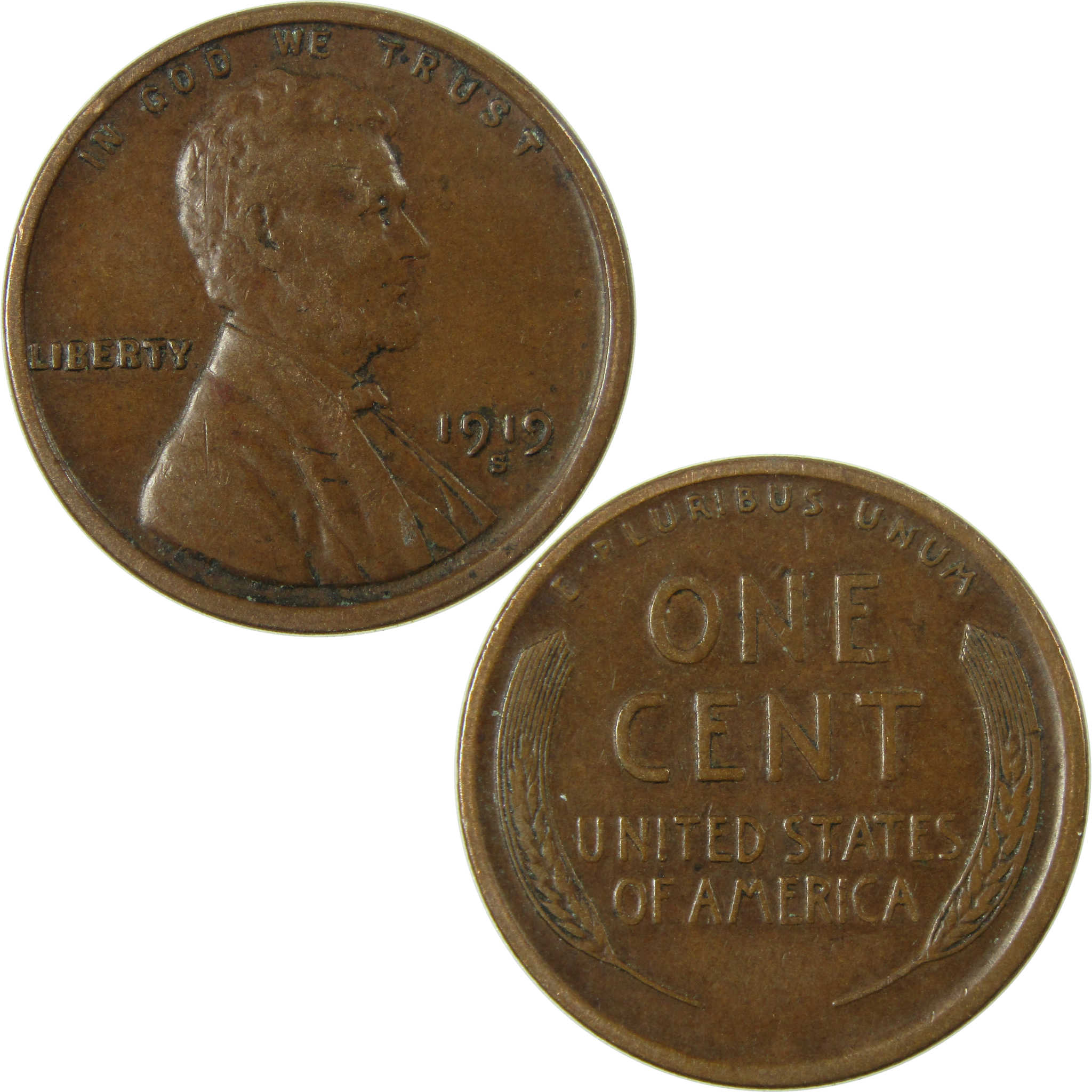 1919 S Lincoln Wheat Cent VF Very Fine Penny 1c Coin SKU:I26840