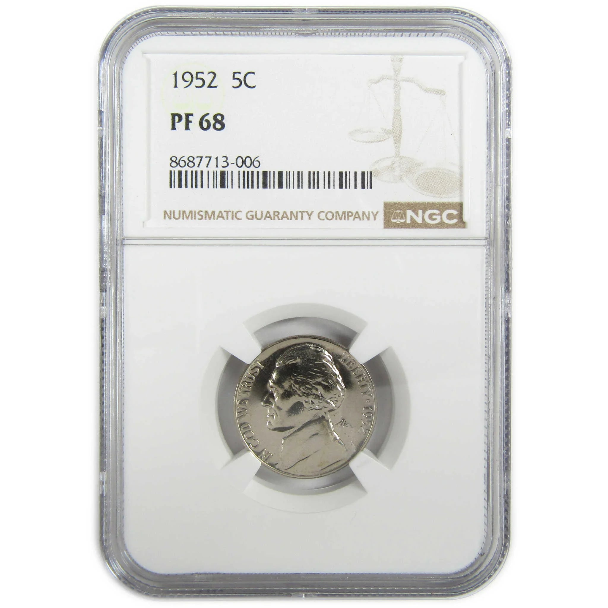 1952 Jefferson Nickel PF 68 NGC Proof 5c Coin Collectible SKU:I27354