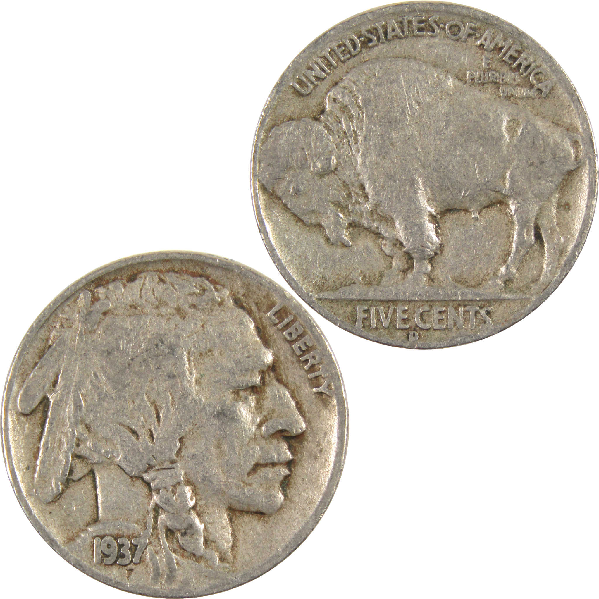 1937 D Indian Head Buffalo Nickel G Good 5c Coin