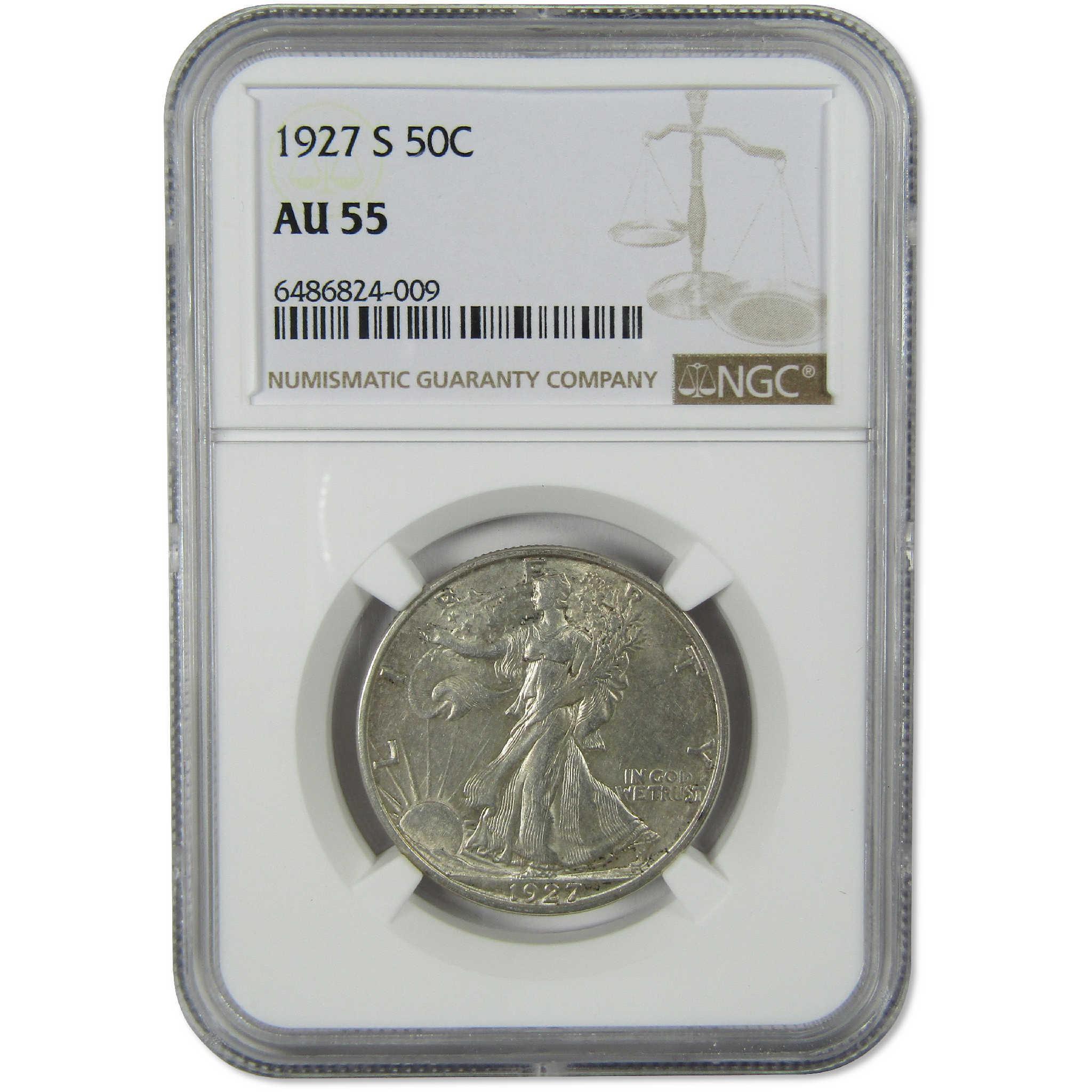 1927 S Liberty Walking Silver Half Dollar AU 55 NGC 50c Coin