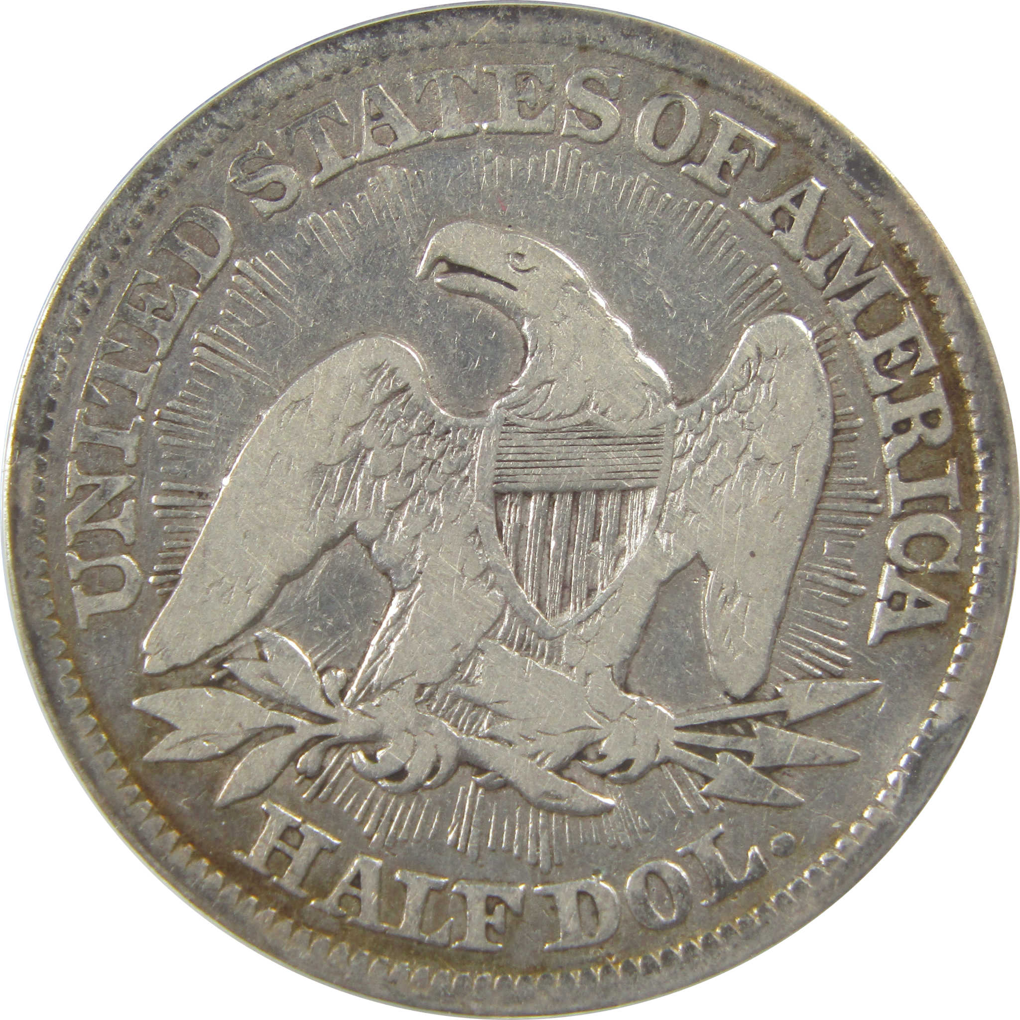 1853 Arrows Rays Seated Liberty 50C F 12 Details ANACS SKU:I22337