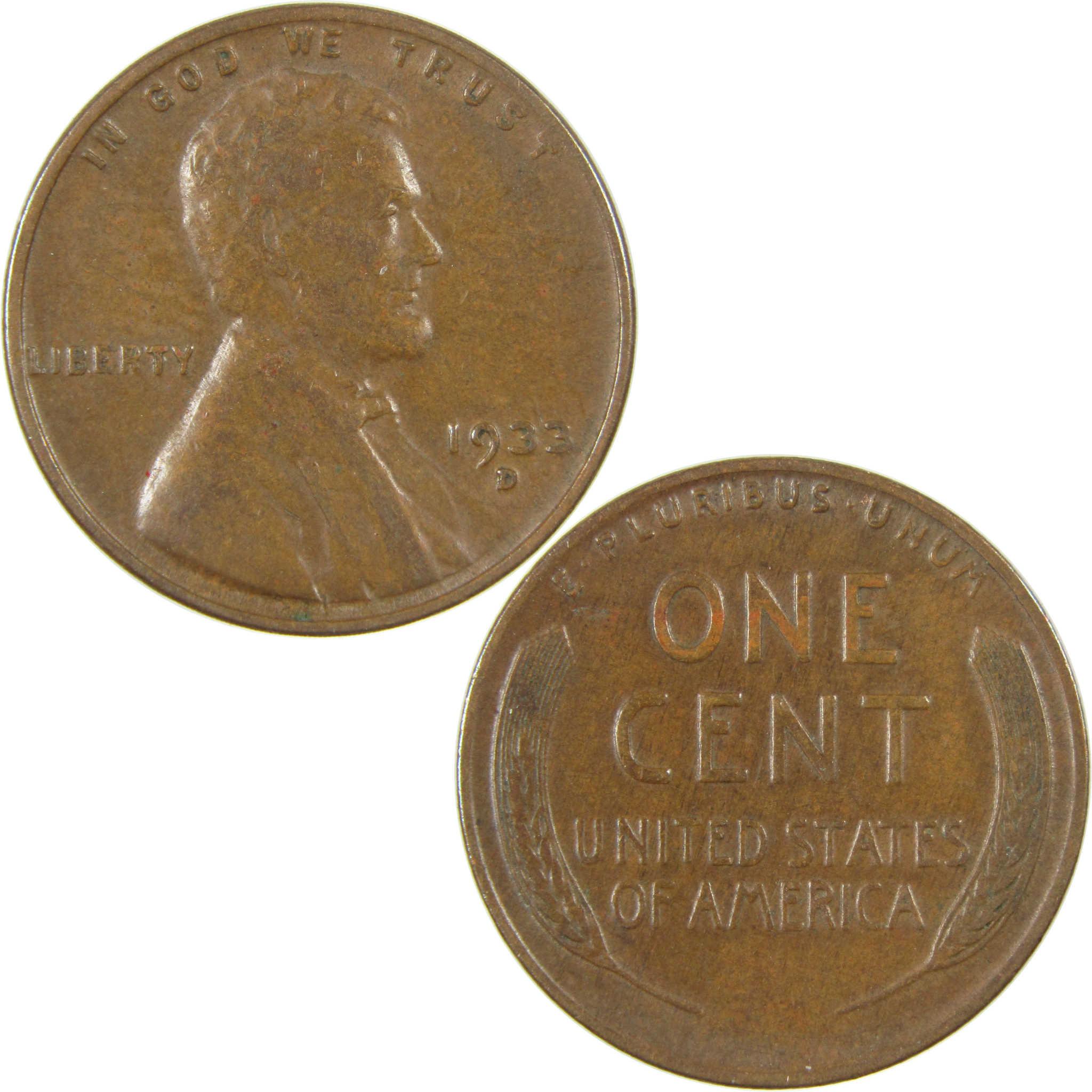 1933 D Lincoln Wheat Cent VF Very Fine Penny 1c Coin SKU:I27283