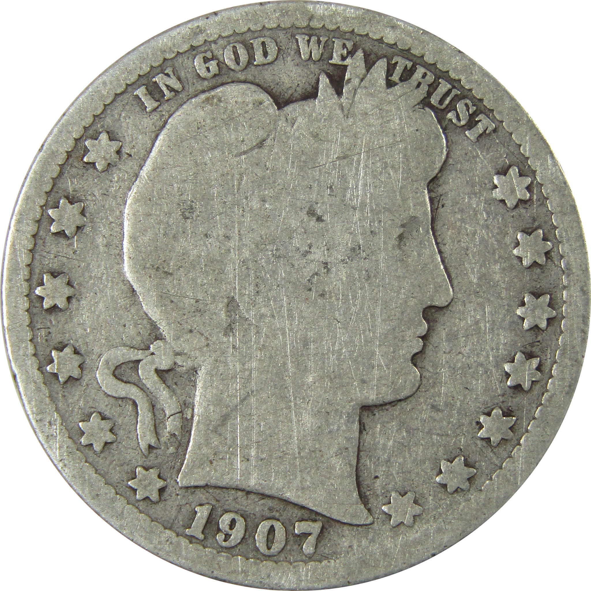 1907 S Barber Silver Quarter G Good 25c Coin SKU:CP890