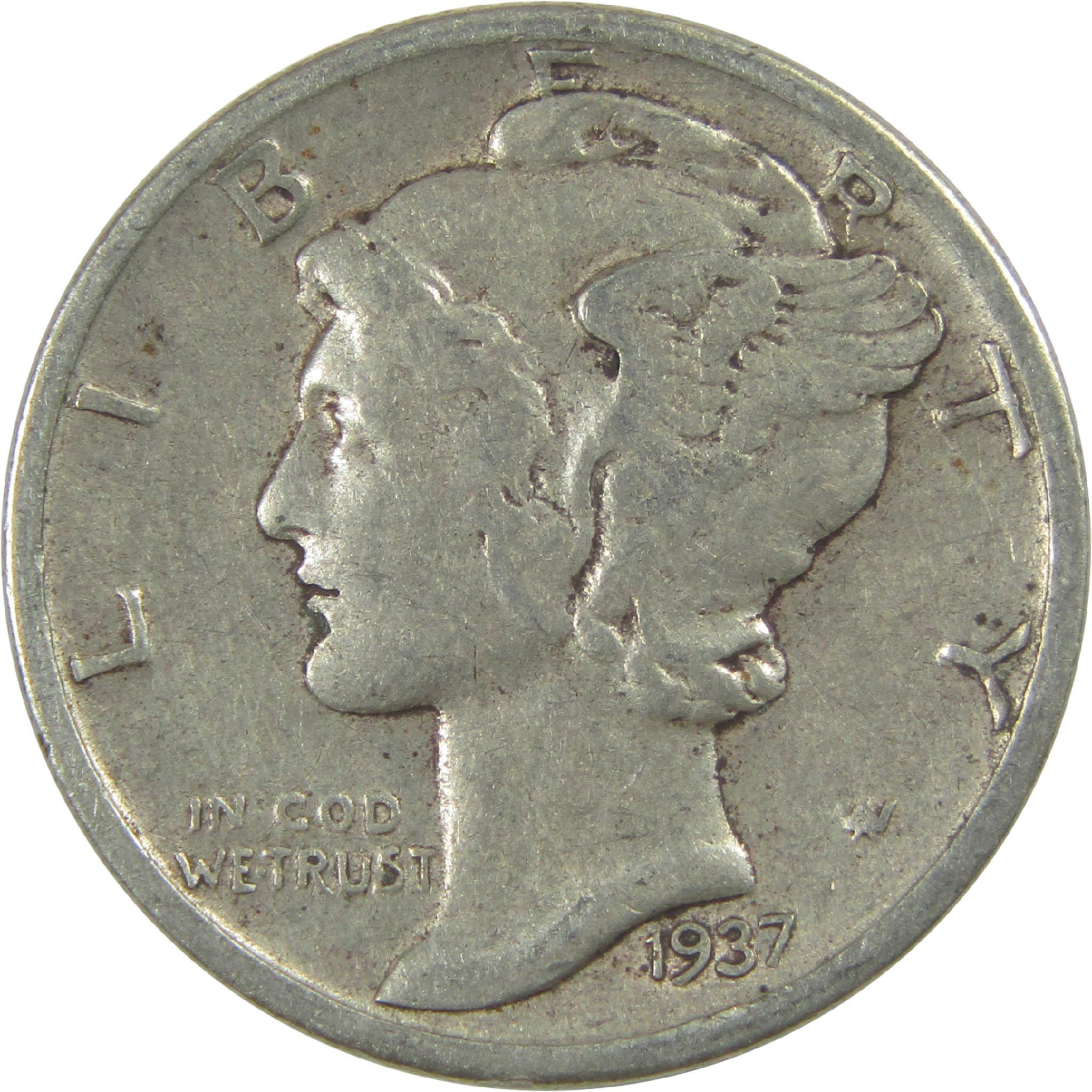 1937 D Mercury Dime VF Very Fine Silver 10c Coin