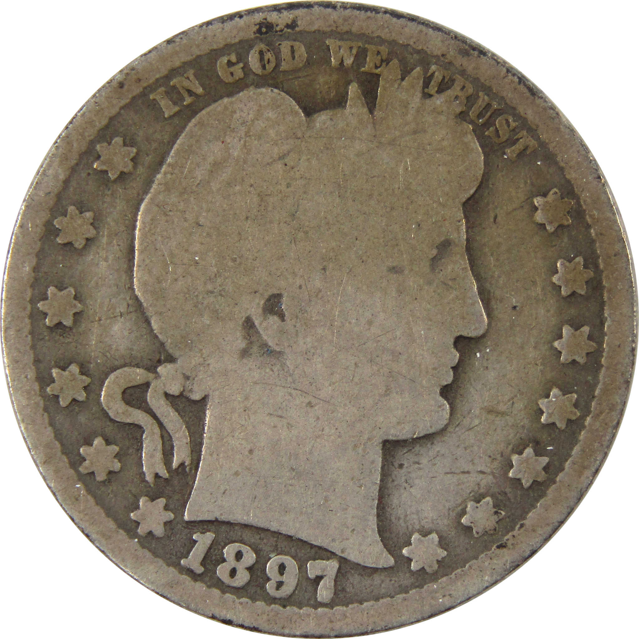 1897 O Barber Quarter G Good 90% Silver 25c Coin SKU:I9965