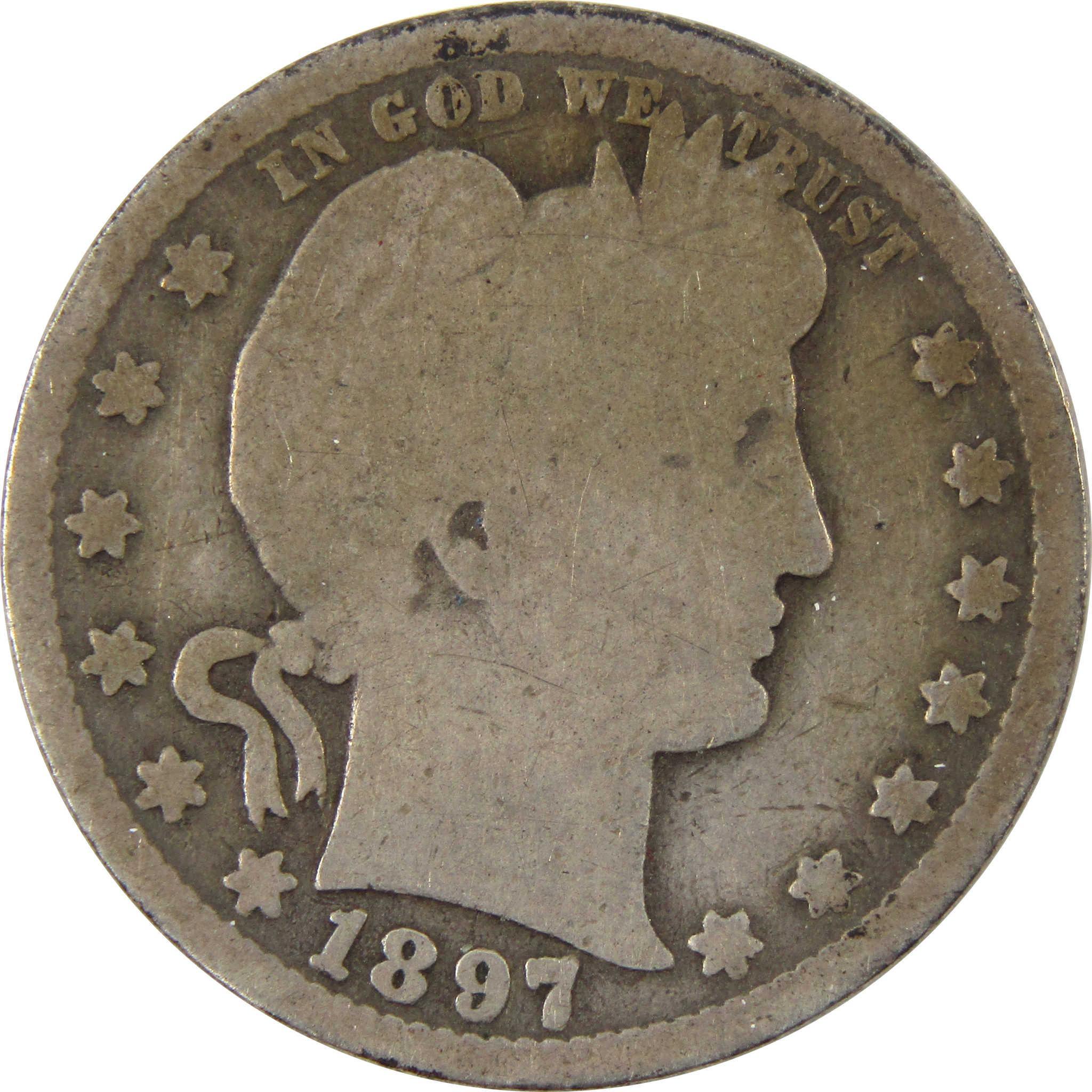 1897 O Barber Quarter G Good 90% Silver 25c Coin SKU:I9965