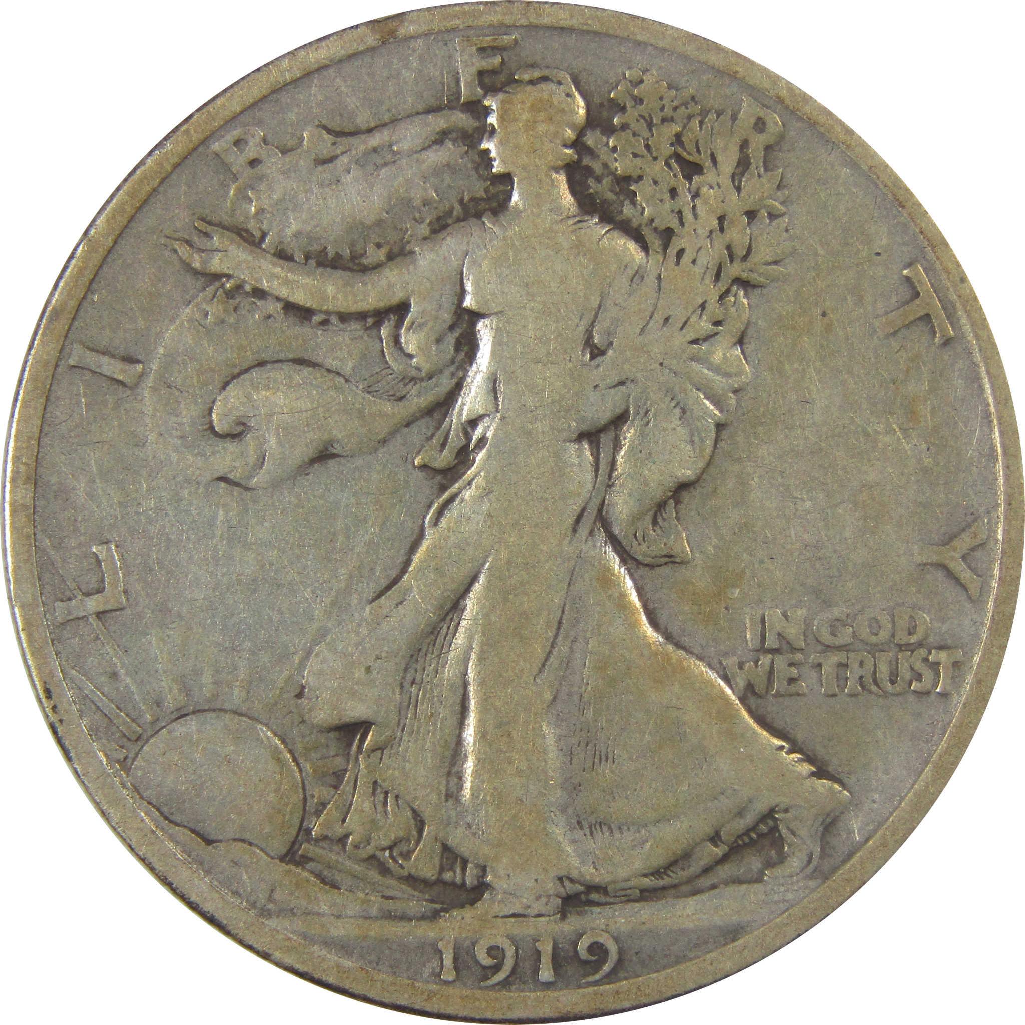 1919 D Liberty Walking Silver Half Dollar F Fine 50c Coin SKU:I24609