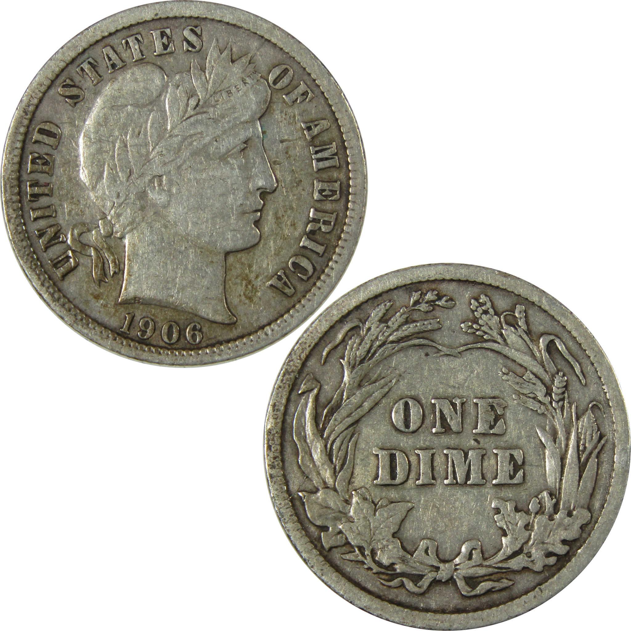 1906 Barber Silver Dime F Fine 10c Coin Collectible SKU:CP981