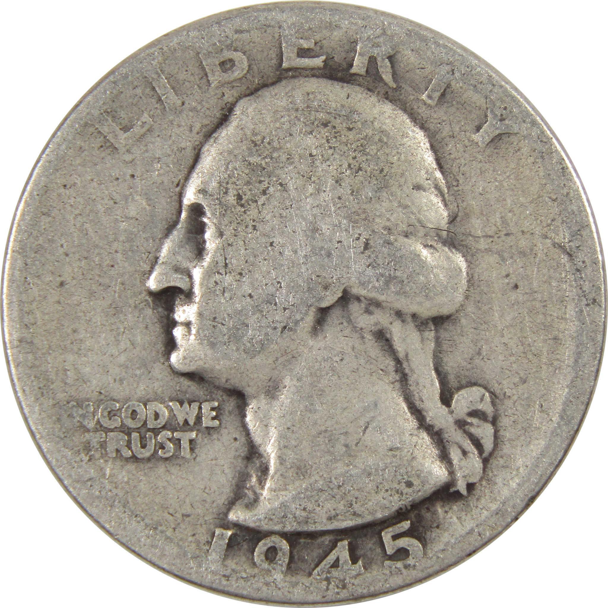 1945 Washington Quarter AG About Good 90% Silver 25c Coin