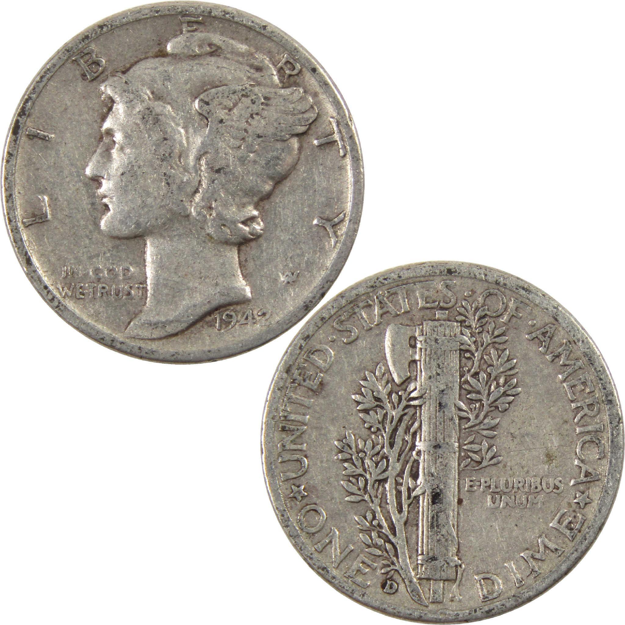 1942 D Mercury Dime F Fine Silver 10c Coin