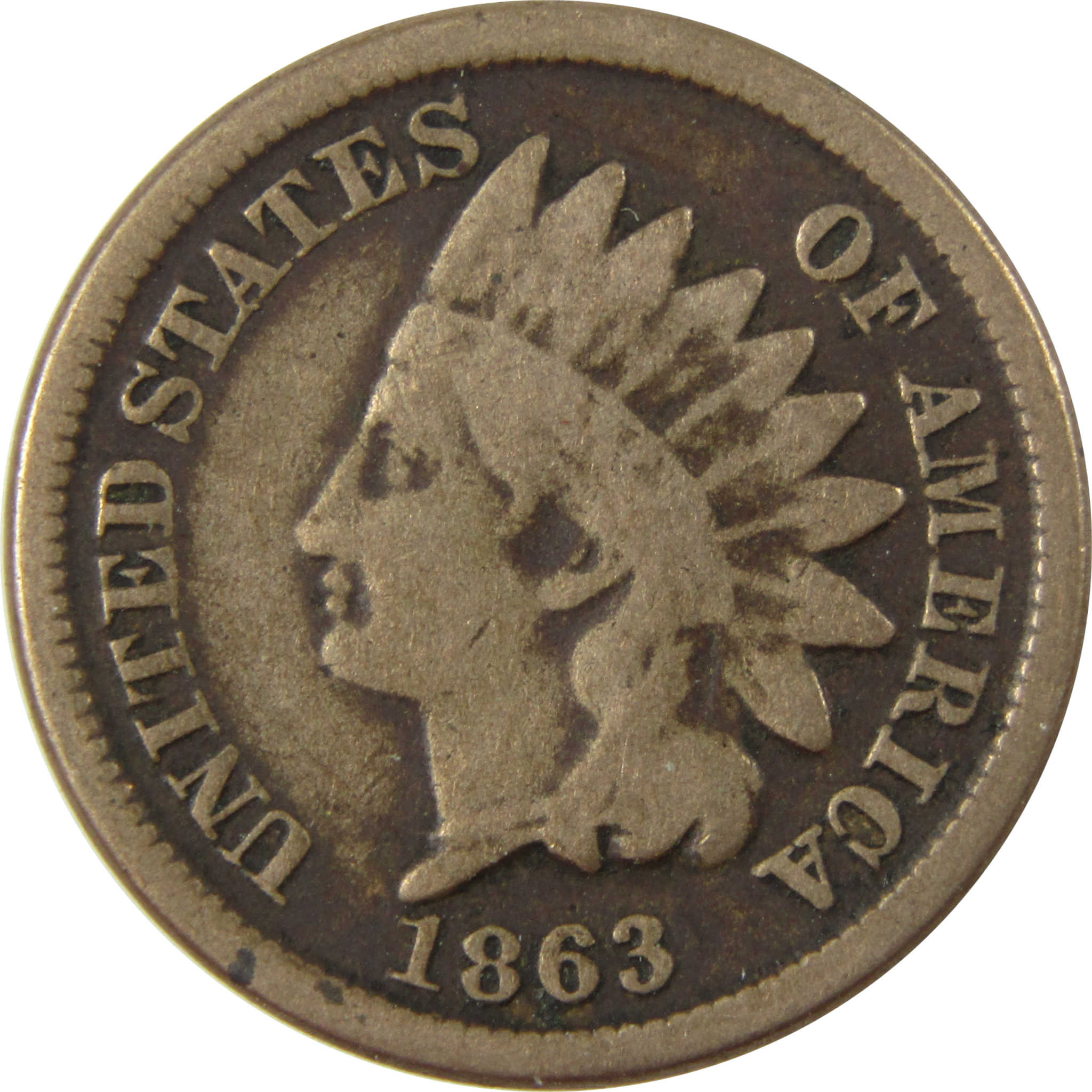 1863 Indian Head Cent G Good Details Penny 1c Coin SKU:CP1248