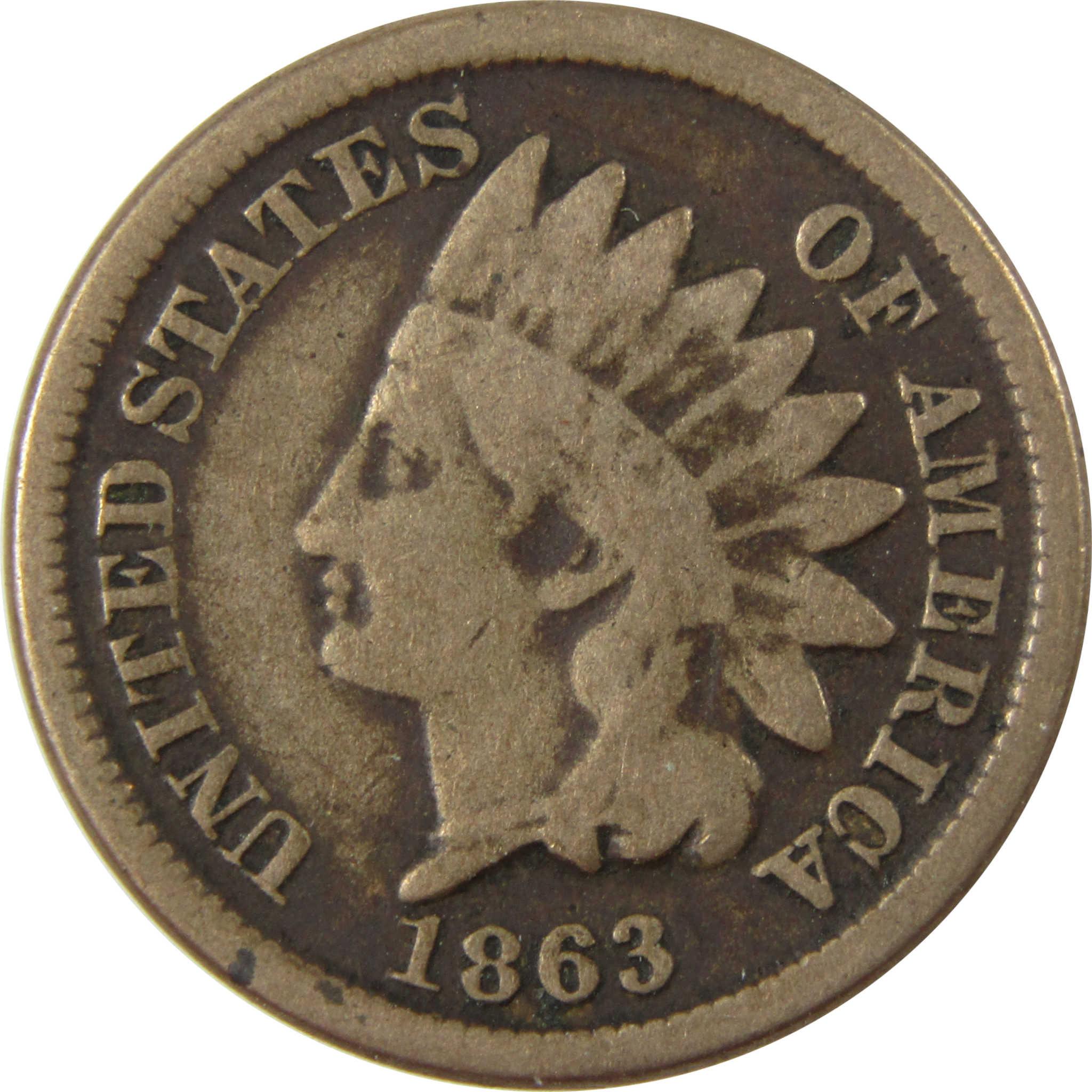 1863 Indian Head Cent G Good Details Penny 1c Coin SKU:CP1248