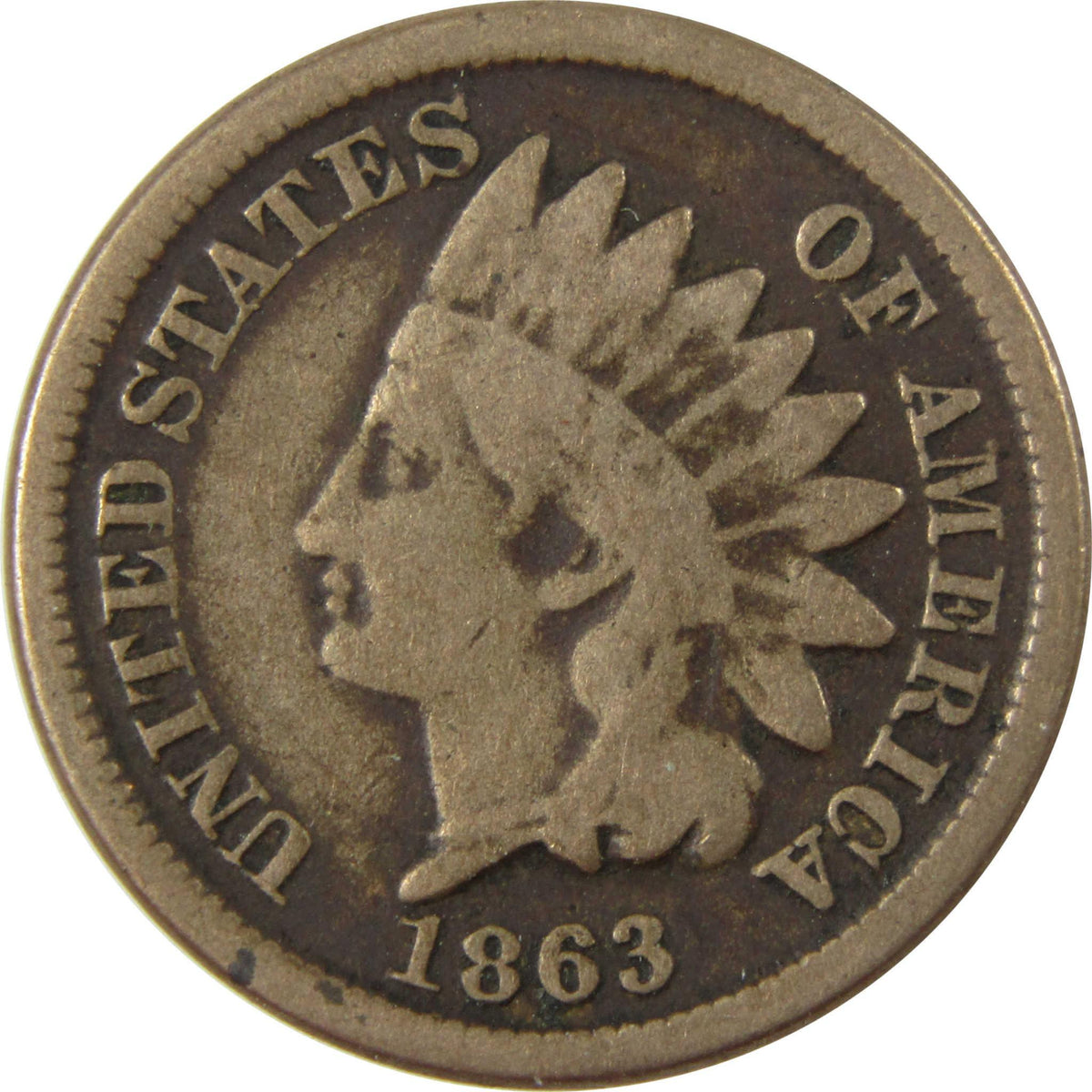 1863 Indian Head Cent G Good Details Penny 1c Coin SKU:CP1248