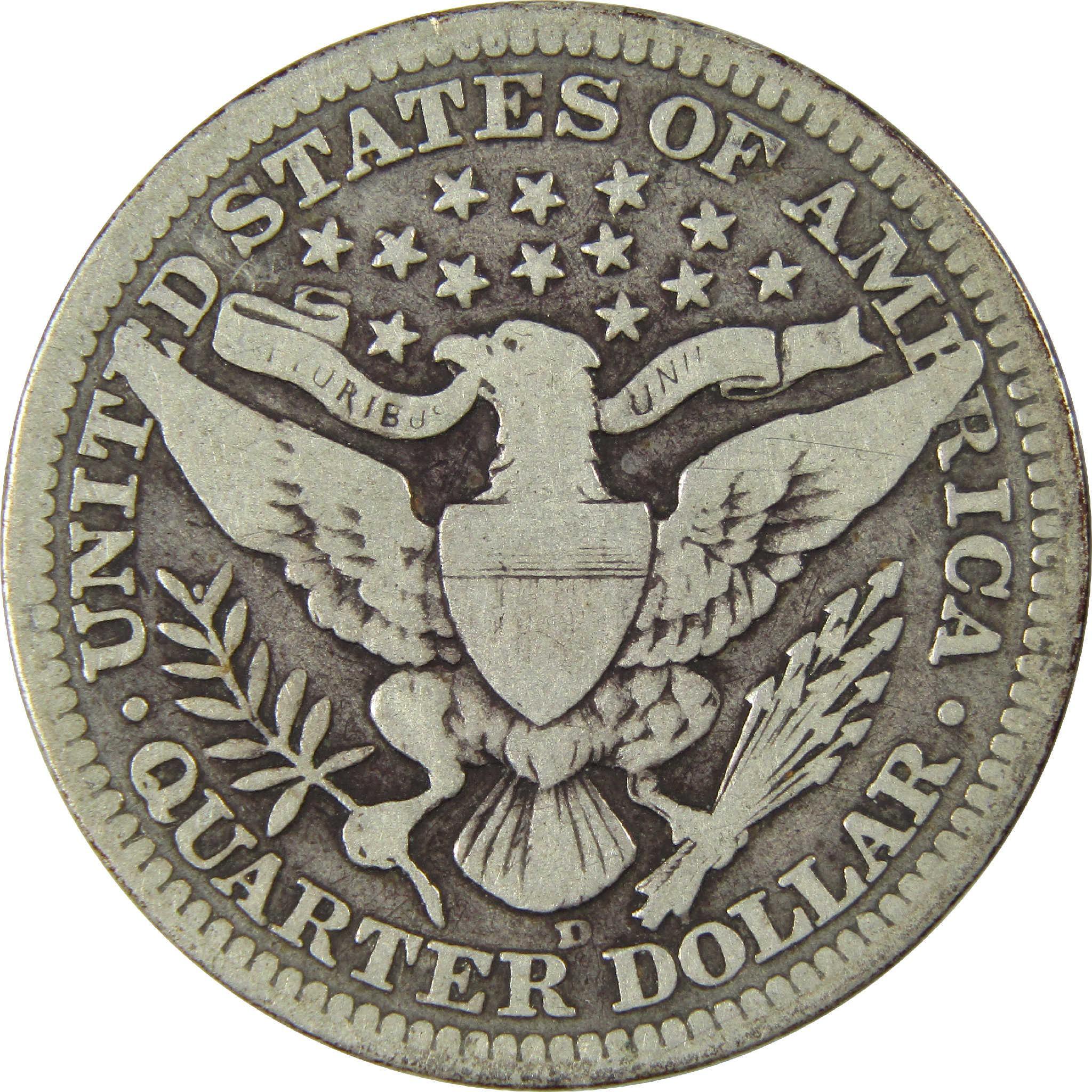 1911 D Barber Silver Quarter VG Very Good 25c Coin Collectible