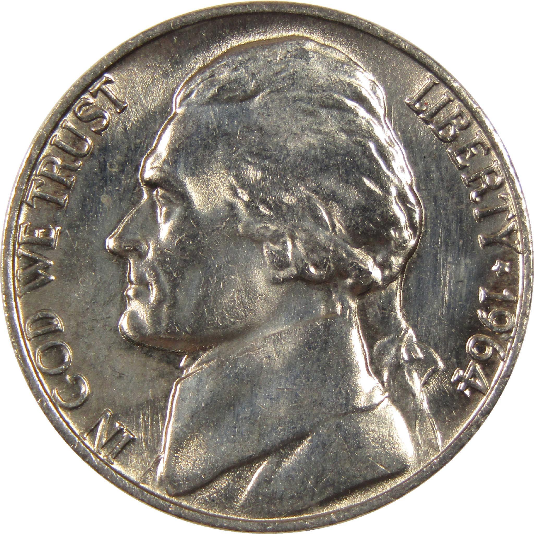 1964 Jefferson nickel collectible coin, obverse side with profile portrait
