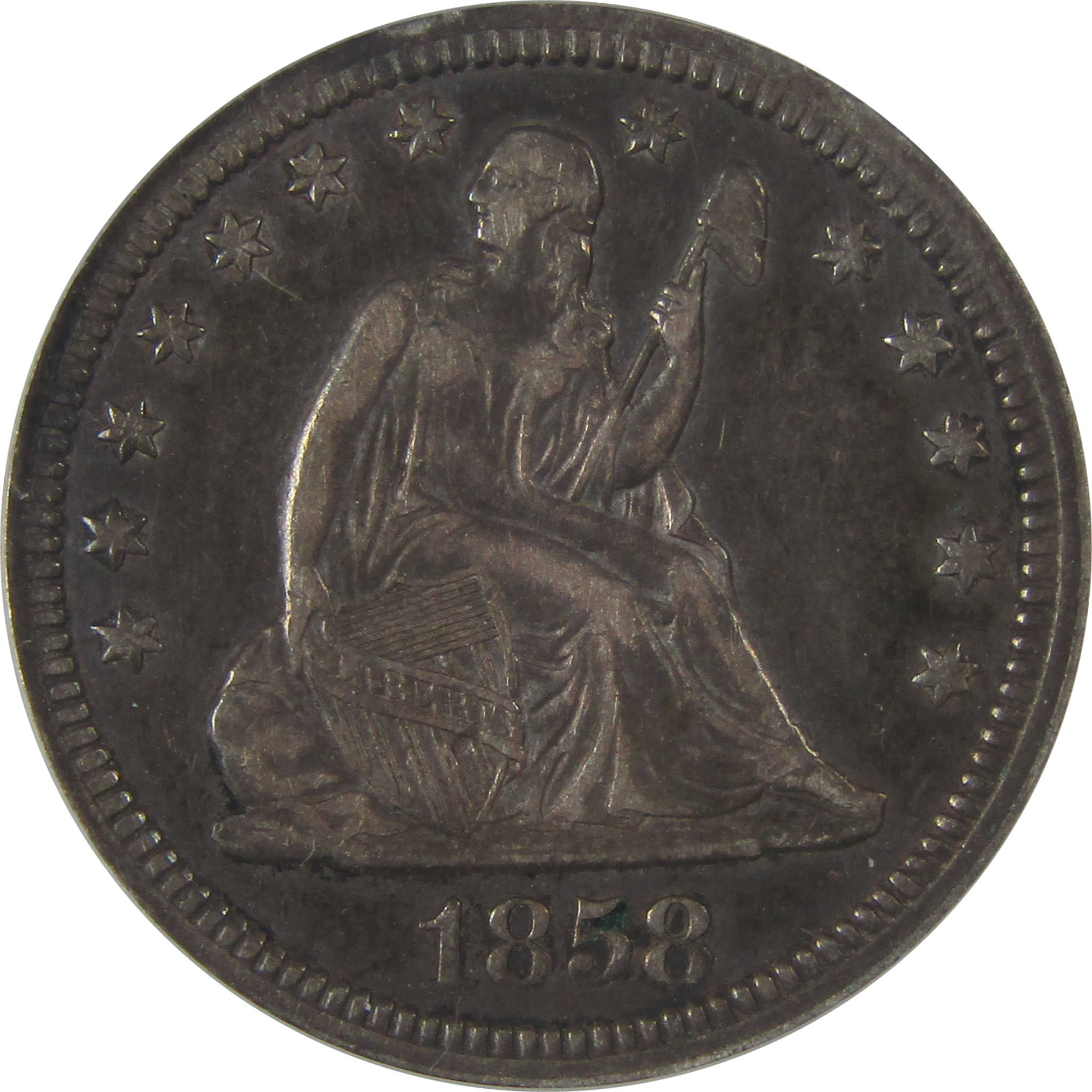 1858 Seated Liberty Quarter EF 40 ANACS Silver 25c Coin SKU:I23646