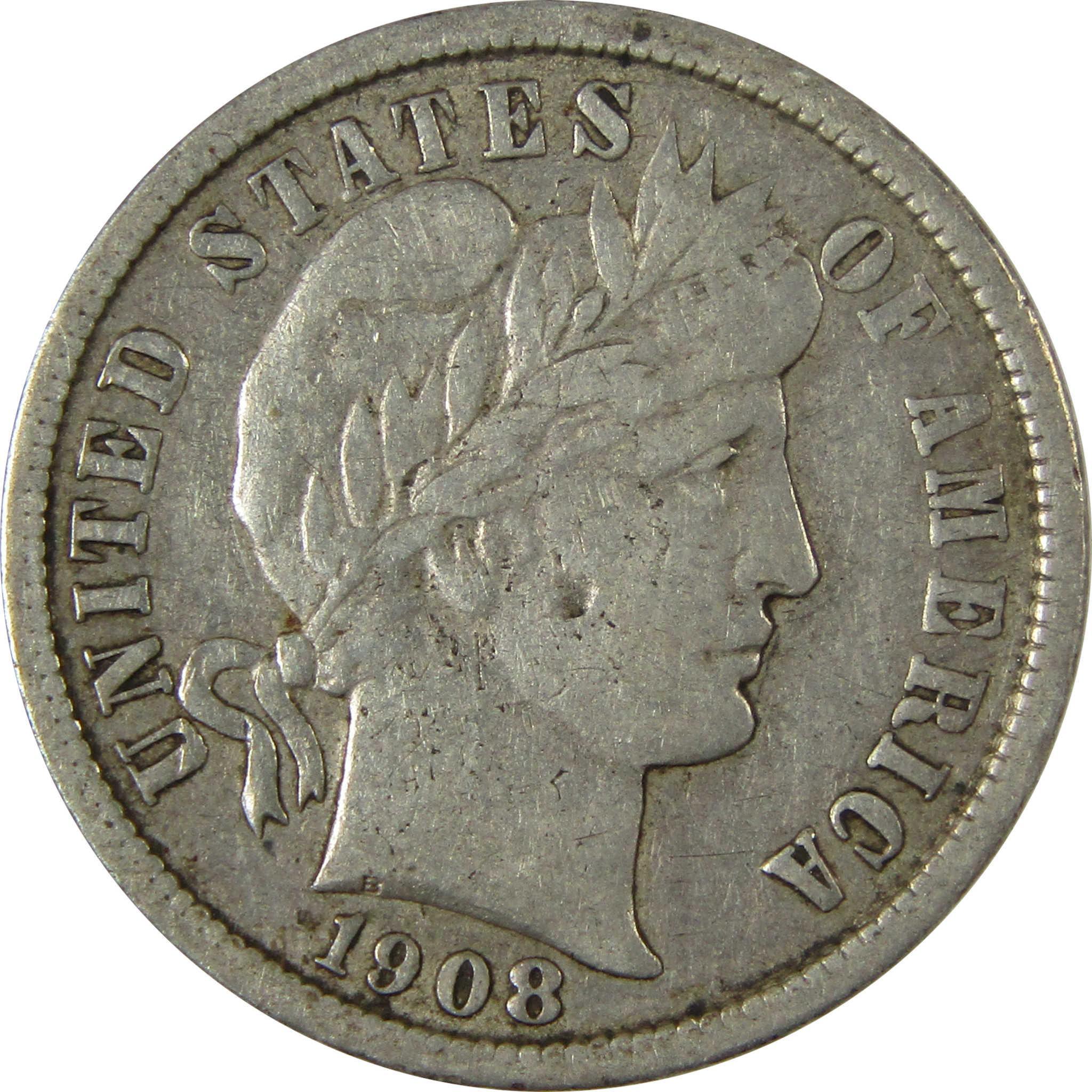 1908 Barber Silver Dime VF Very Fine Details 10c Coin SKU:CP1010
