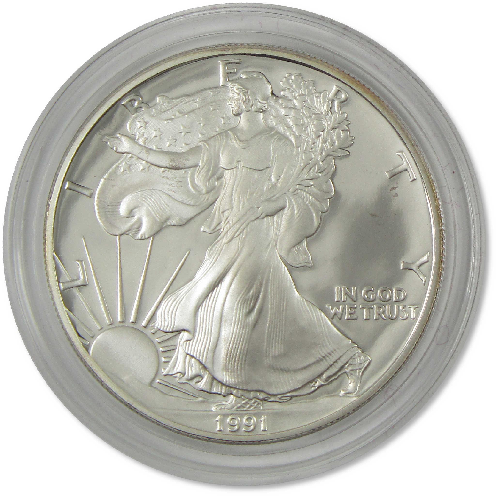 1991 S American Silver Eagle Choice Proof Bullion $1 Coin OGP COA